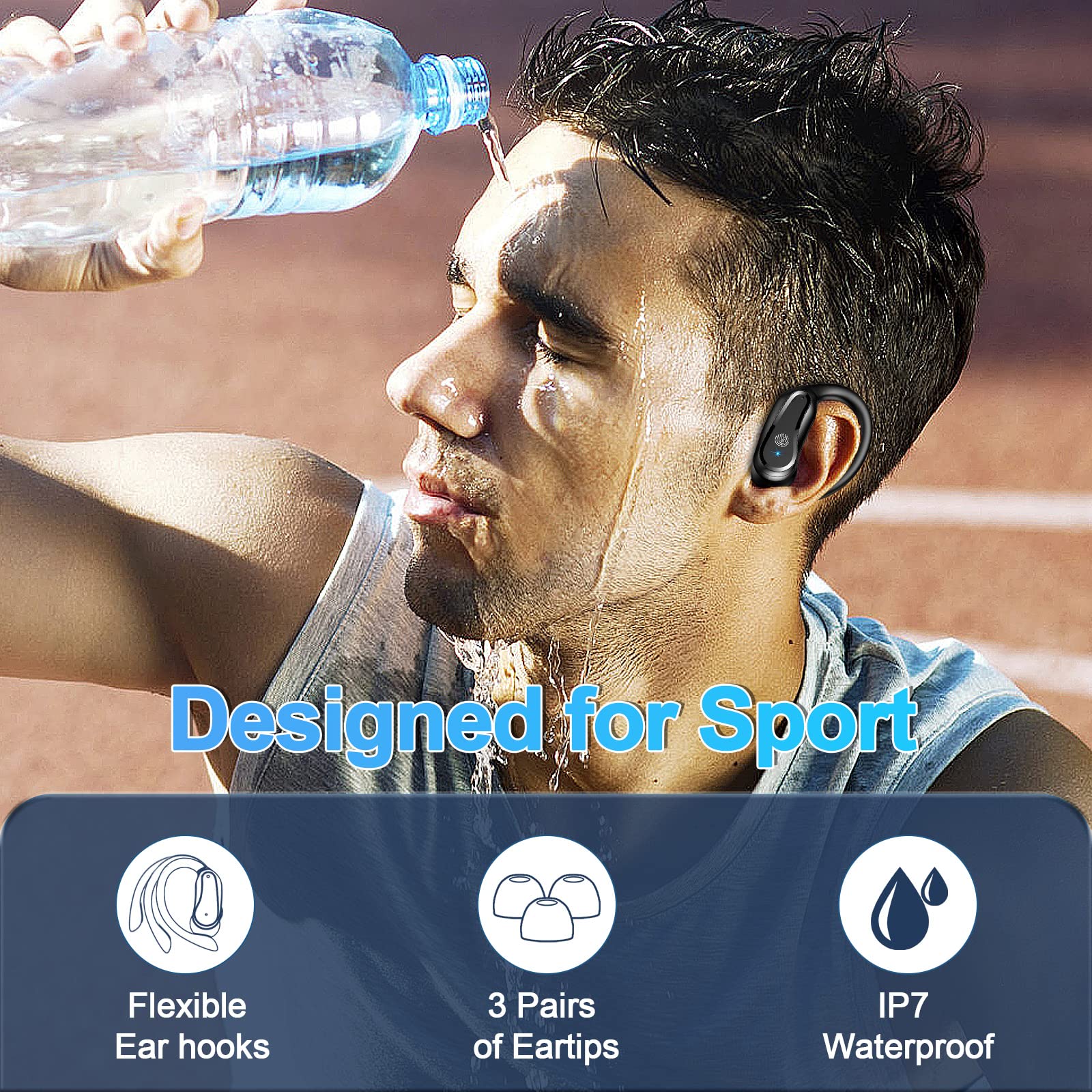 Wireless Earbuds Bluetooth 5.3 - 42Hrs Playtime Hi-Fi Stereo Sports Earphones with Over-Ear Hooks, Dual LED Display, IP7 Waterproof & Noise Cancelling - Perfect for Workouts, Running, Gym & Outdoor Activities