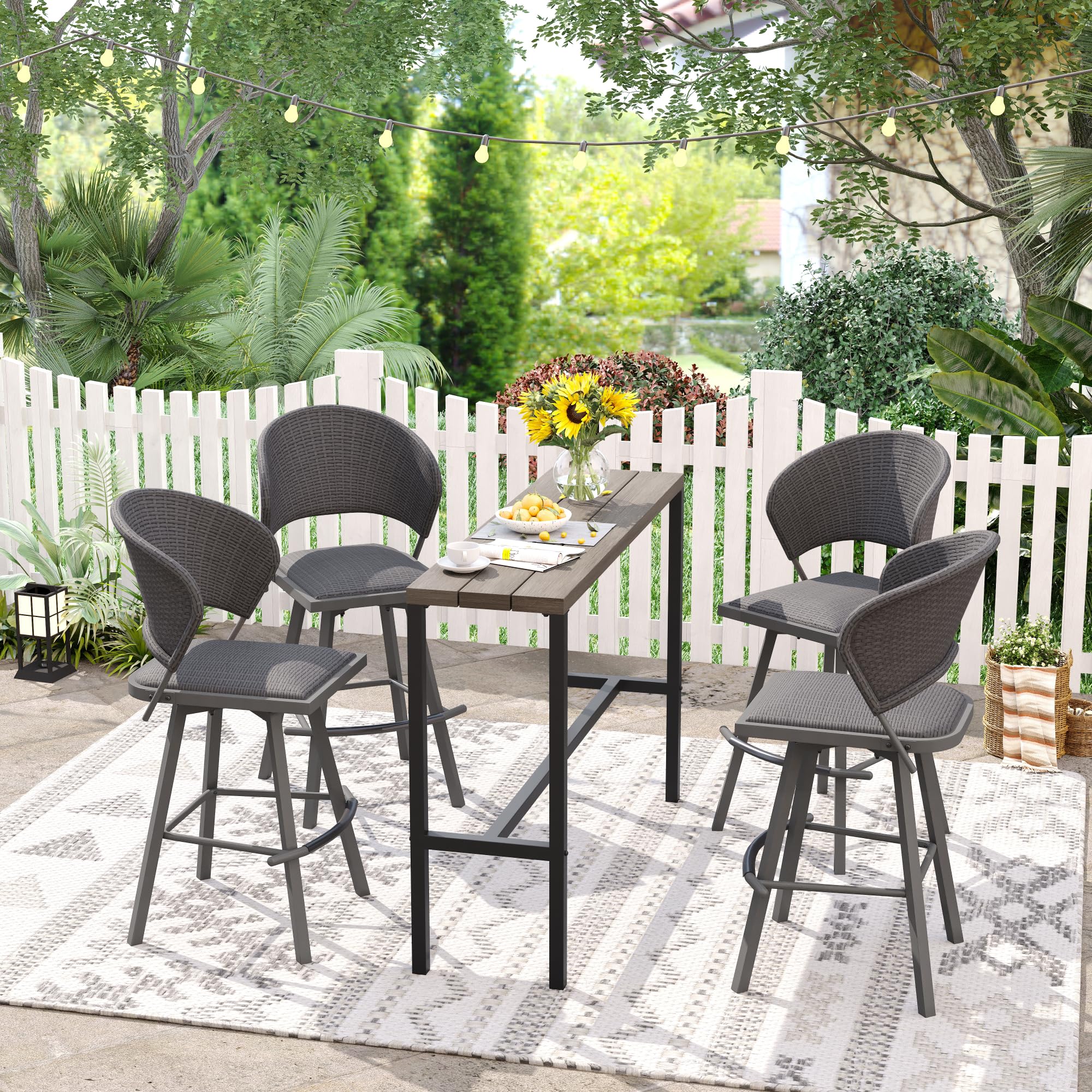 VICLLAX 36 Inch Rectangle Outdoor Bar Table - Patio Dining Table for Garden, Backyard, Poolside - Weather-Resistant Grey Metal Bar Height Table for Entertaining & Relaxing