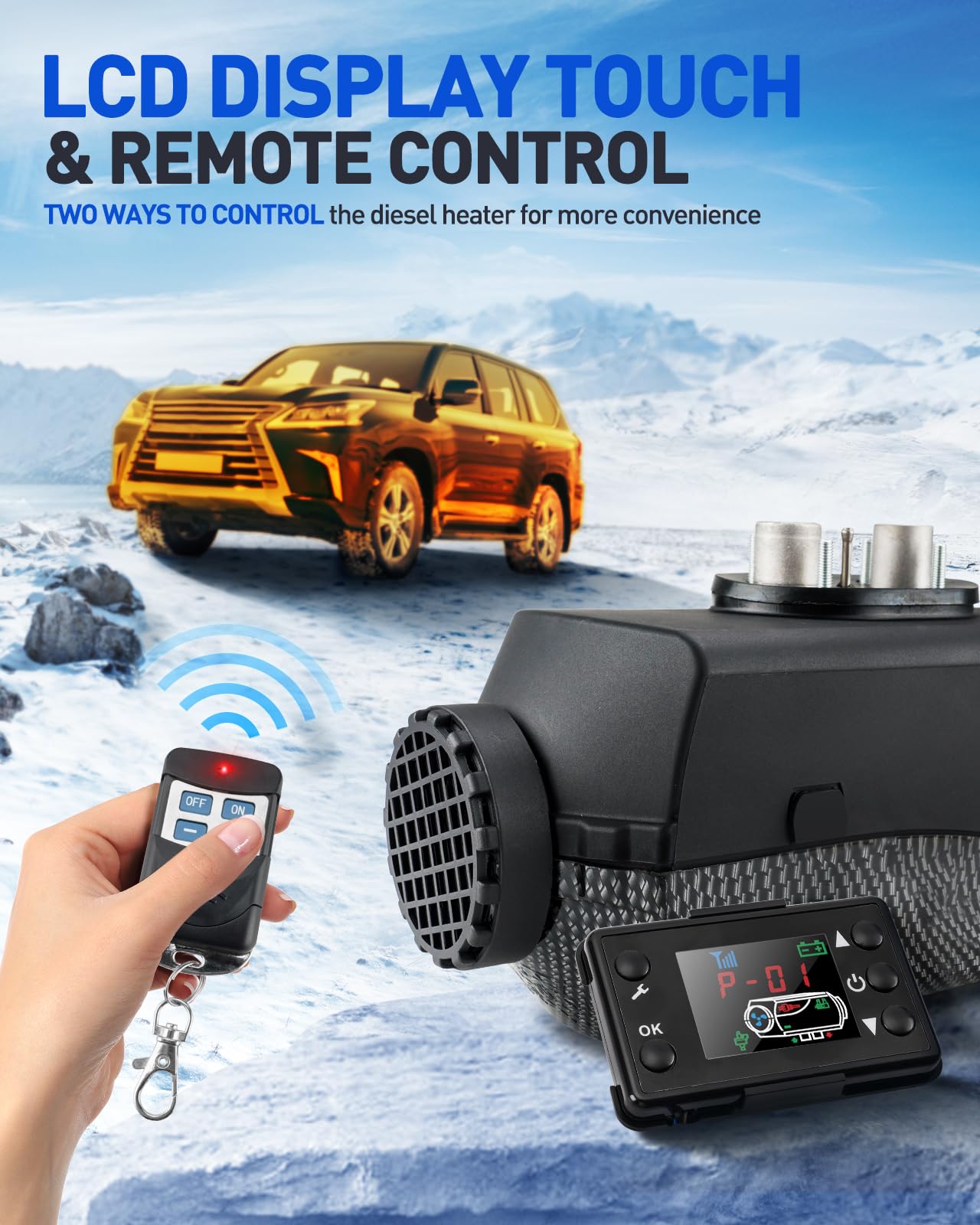 PHILTOP 5KW Portable Diesel Heater for Cars, Trucks, RVs & Boats - LCD Switch & Muffler Included - All-in-One Vehicle Heating Solution for Camping, Indoor Use & Winter Travel