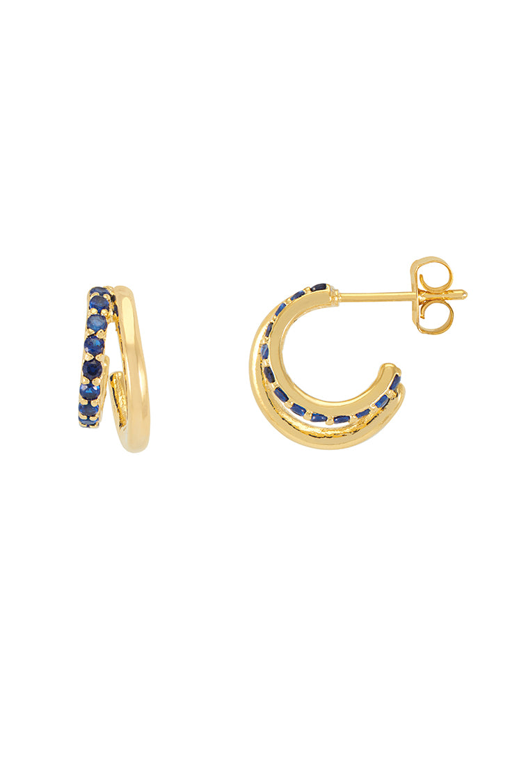 14K Gold Plated Blue CZ Pave Curl Hoop Earrings for Women - Elegant Dangle Earrings for Party, Wedding & Evening Wear - EBE6317G