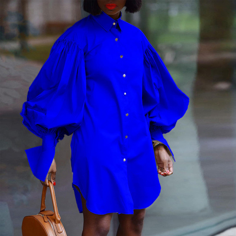 Stylish Solid Color Shirt Dress with Puffed Sleeves for Women | Casual & Office Wear | Perfect for Work, Dates & Everyday Outfits