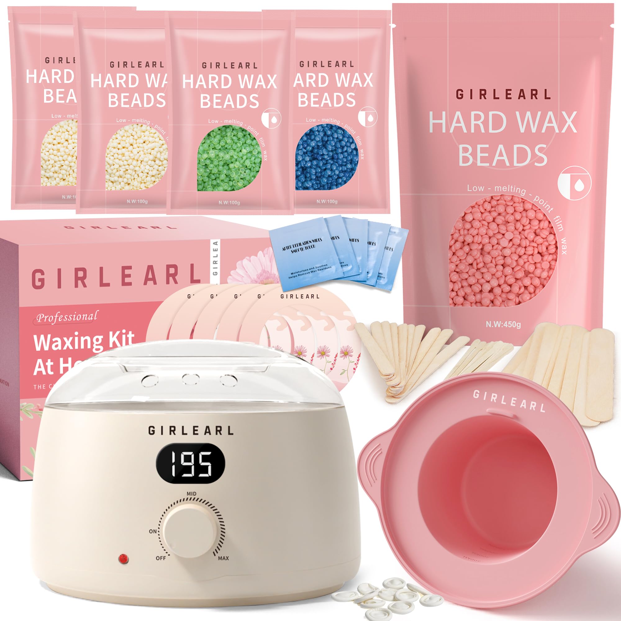 Premium Digital Waxing Kit with 1lb Rose Hard Wax Beads for Home Use - Brazilian, Bikini, Facial, Leg & Full Body Hair Removal | Professional Waxing Solution for Smooth Skin at Home & Salon