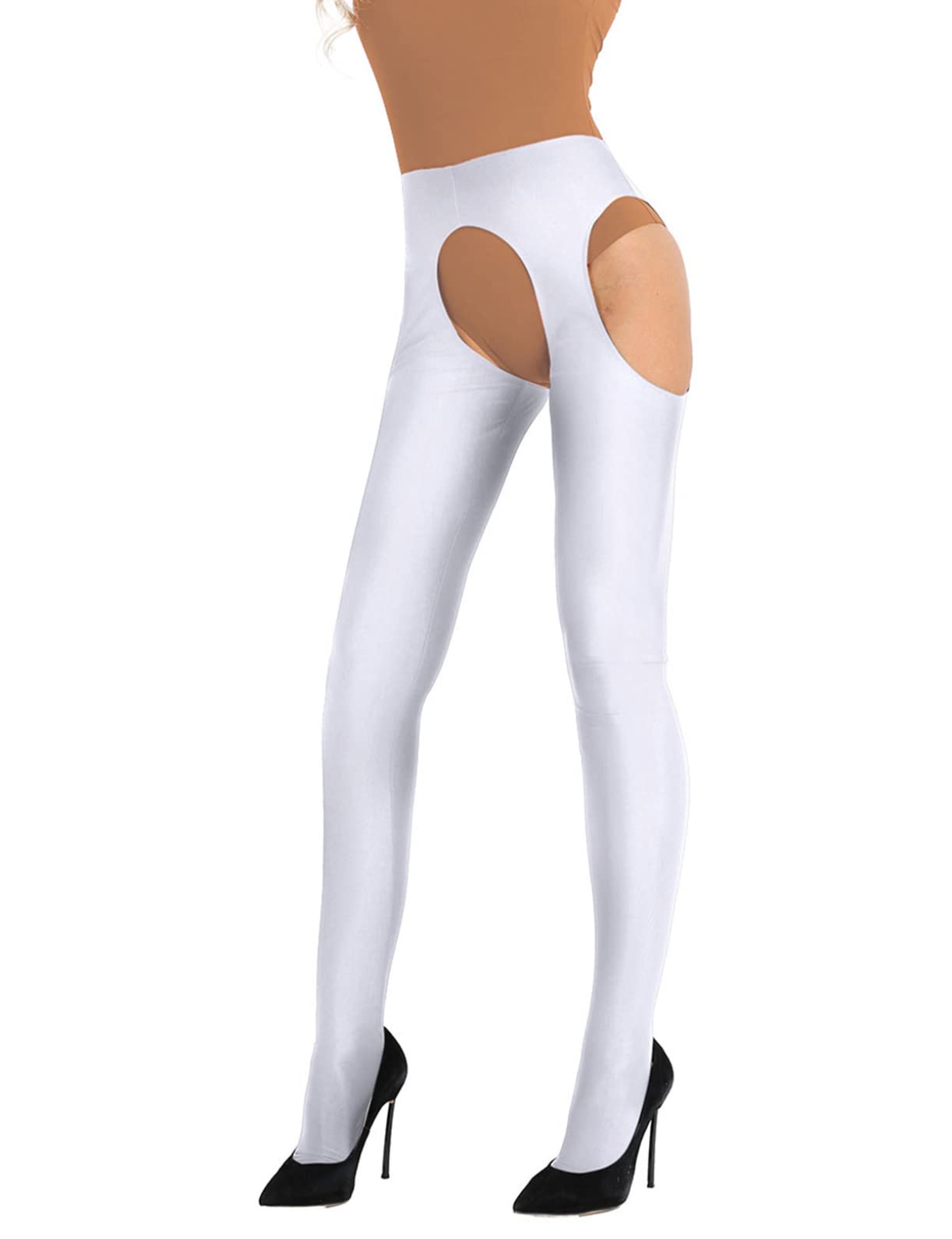 Sexy Crotchless Leggings for Women - Opaque Suspender Trousers & Thigh-High Stockings | Perfect for Lingerie, Role Play & Intimate Occasions