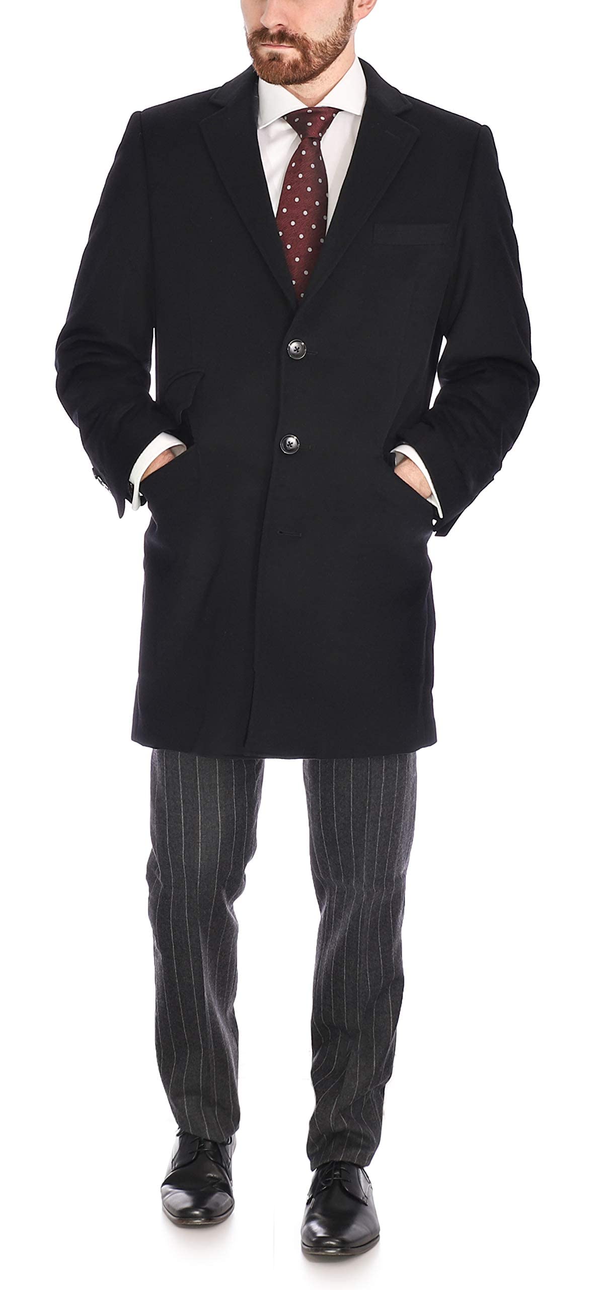 Premium Men's Wool Cashmere Blend Single Breasted Black 3/4 Length Top Coat - Elegant Winter Overcoat for Business, Formal Occasions & Cold Weather Protection