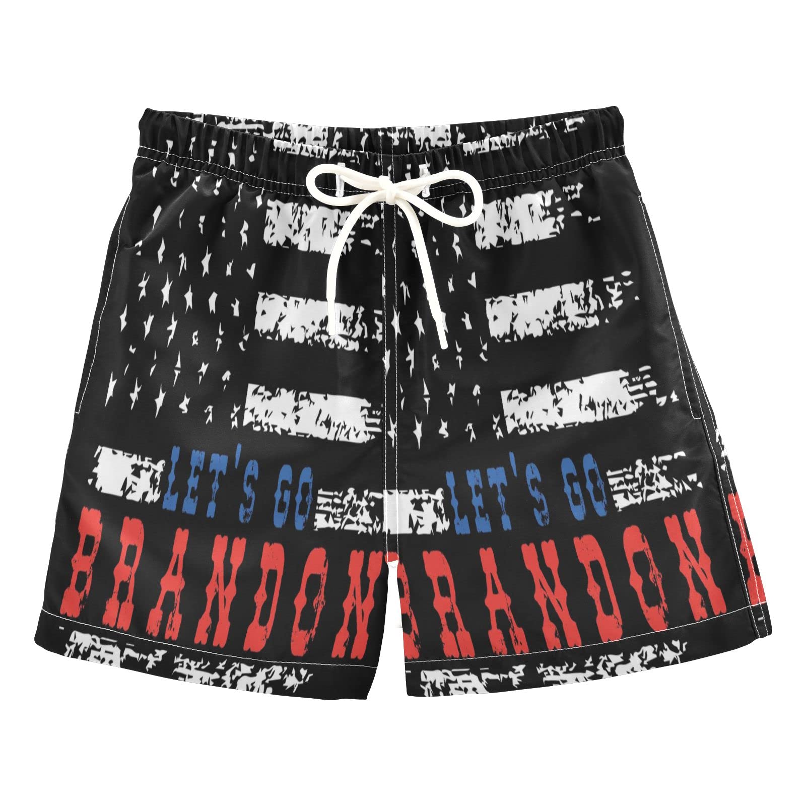 Let's Go Brandon USA Flag Boys Swim Trunks - Toddler Beach Board Shorts Quick Dry Kids Swimsuit 2T for Pool, Beach & Summer Water Activities