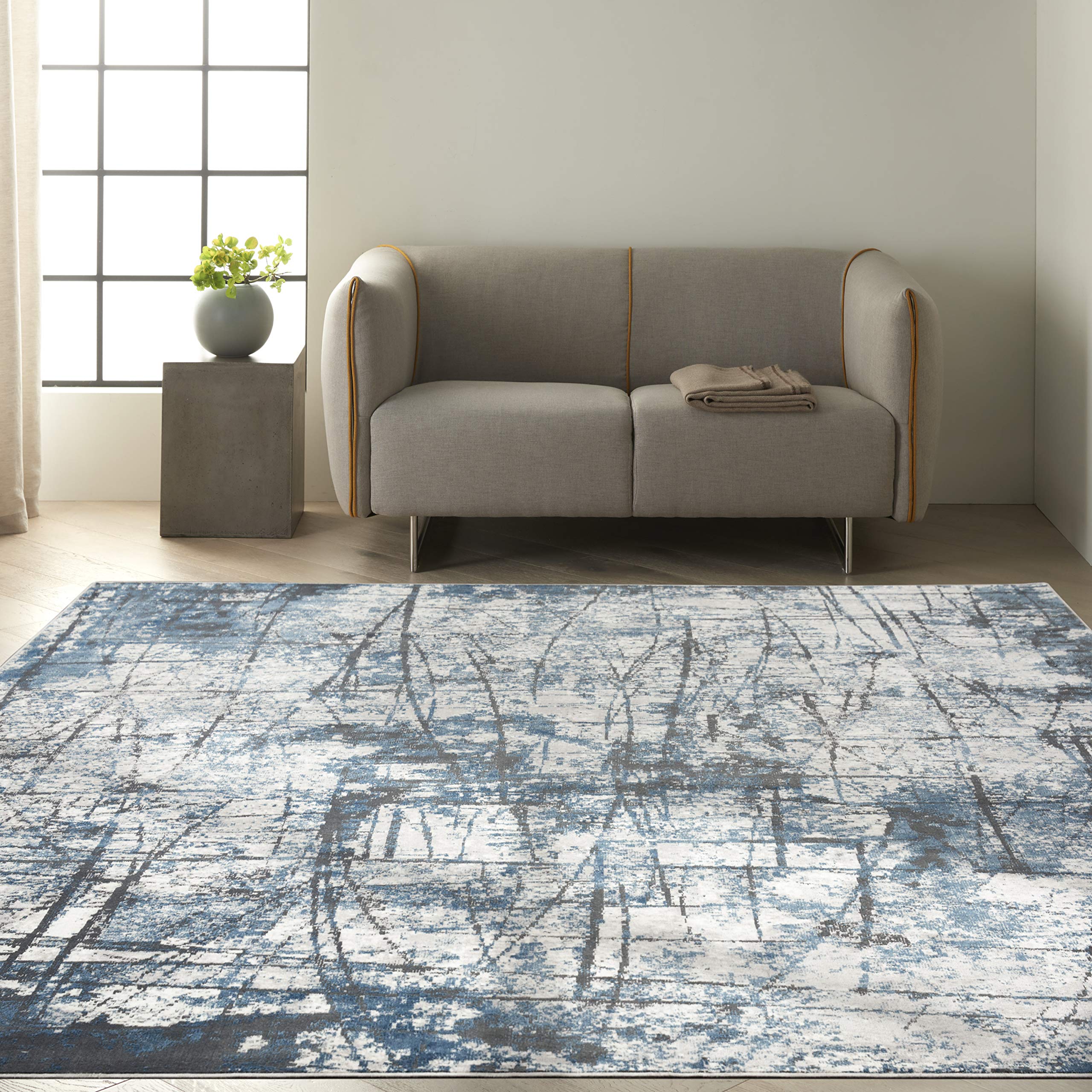 Calvin Klein Vapor Grey/Blue 9' x 12' Modern Abstract Area Rug - Non-Shedding, Easy to Clean - Perfect for Living Room, Bedroom, Dining Room & Kitchen Decor