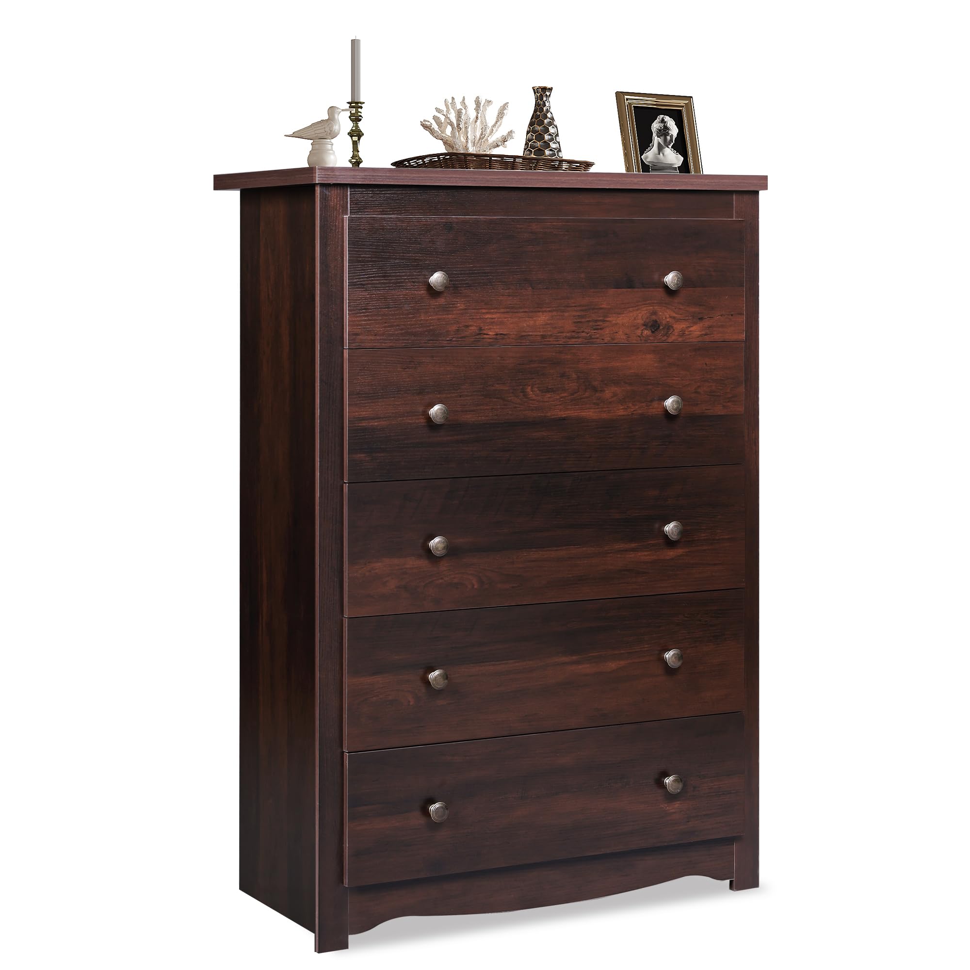 WLIVE 5-Drawer Wooden Dresser for Bedroom - Solid Wood Chest of Drawers with Spacious Storage, 15.7