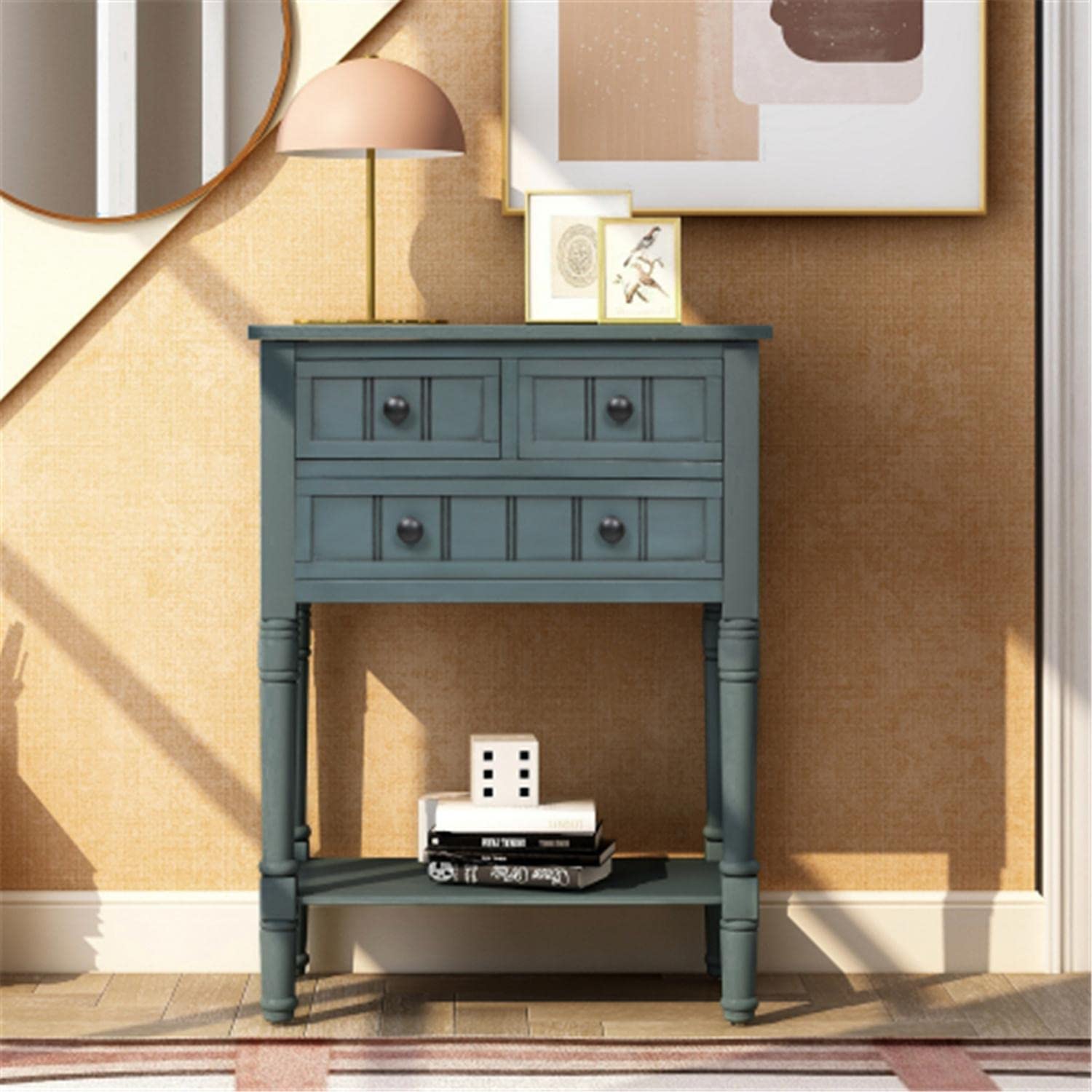 Modern Navy Wood Console Table with Storage Drawers & Open Shelf - Entryway Sofa Table, Hallway Side Table for Living Room, Bedroom & Home Decor | Perfect for Small Spaces & Apartment Entryways