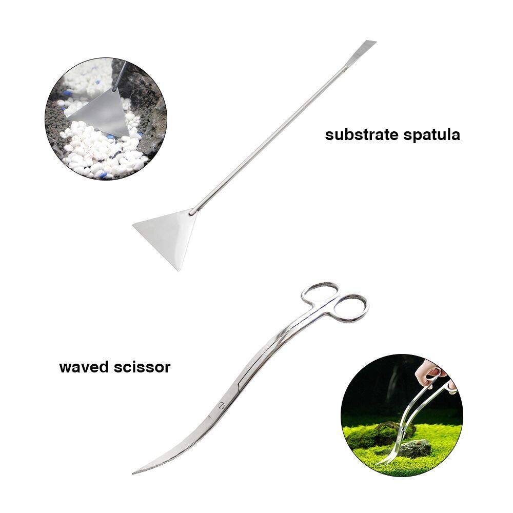 **7-in-1 Aquascaping Tools Kit – Stainless Steel Aquarium Scissors, Tweezers & Spatula for Fish Tank Cleaning, Plant Trimming – Anti-Rust, Curved & Waved Design – Perfect for Aquatic Plant Arrangement & Maintenance**
