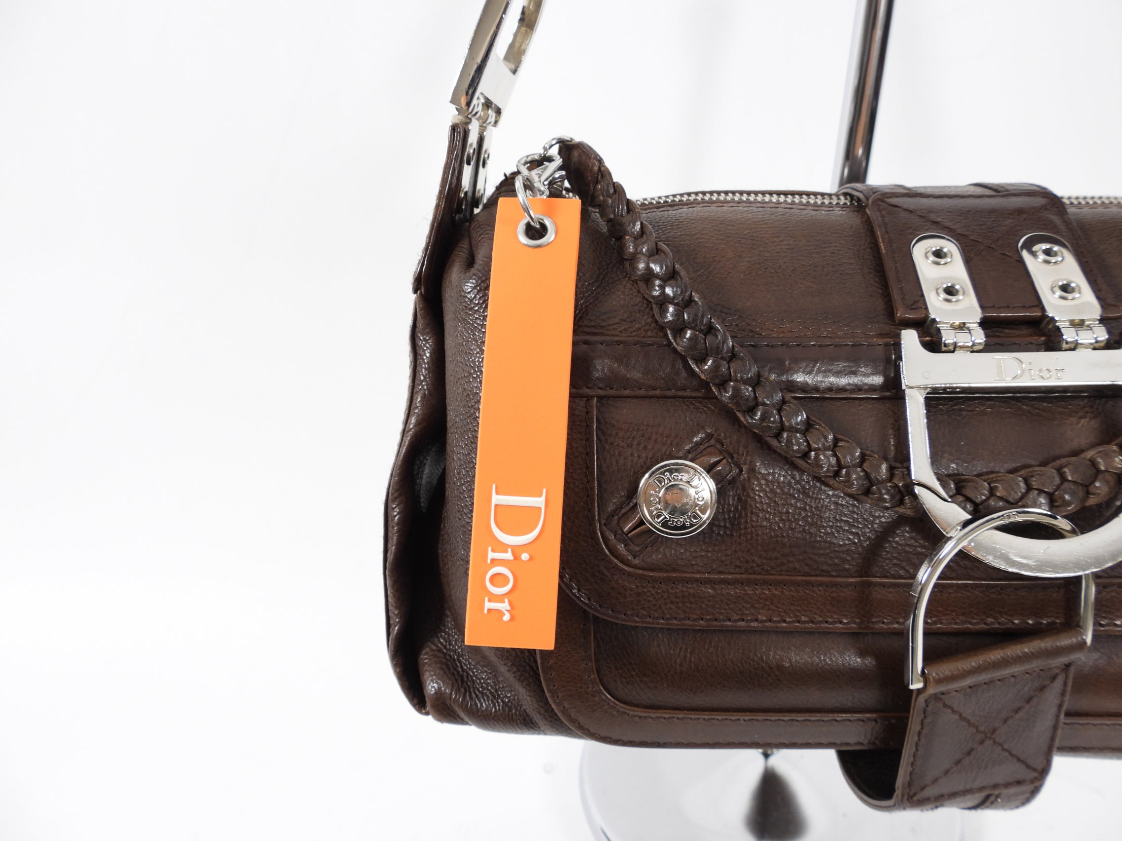 Vintage Christian Dior Galliano 2006 Brown Leather Flight Shoulder Bag - Authentic Designer Handbag for Women, Travel & Everyday Use