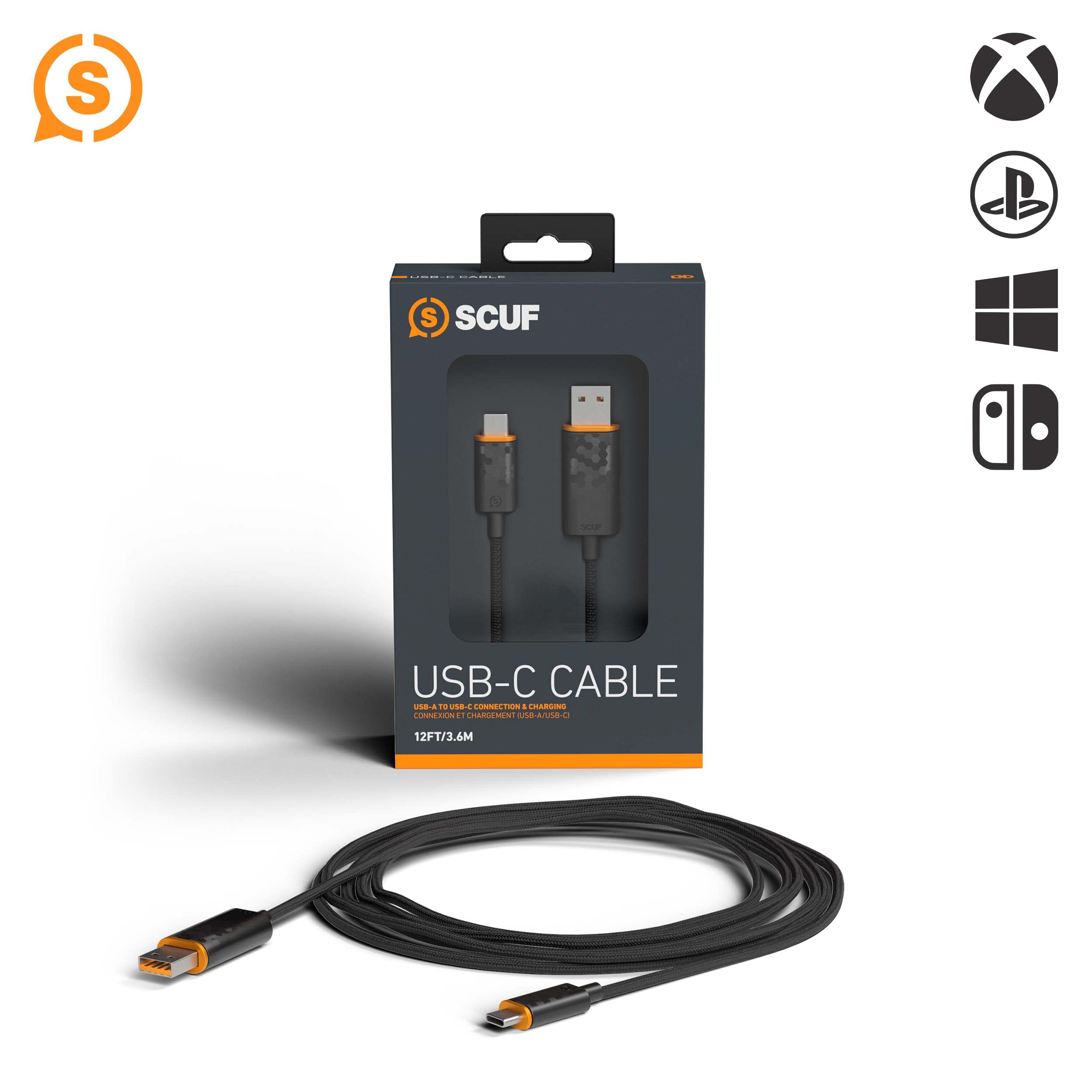 SCUF Braided USB-C Cable 6ft - Fast Charging for Xbox, PS5 & Phones - Gaming & Travel