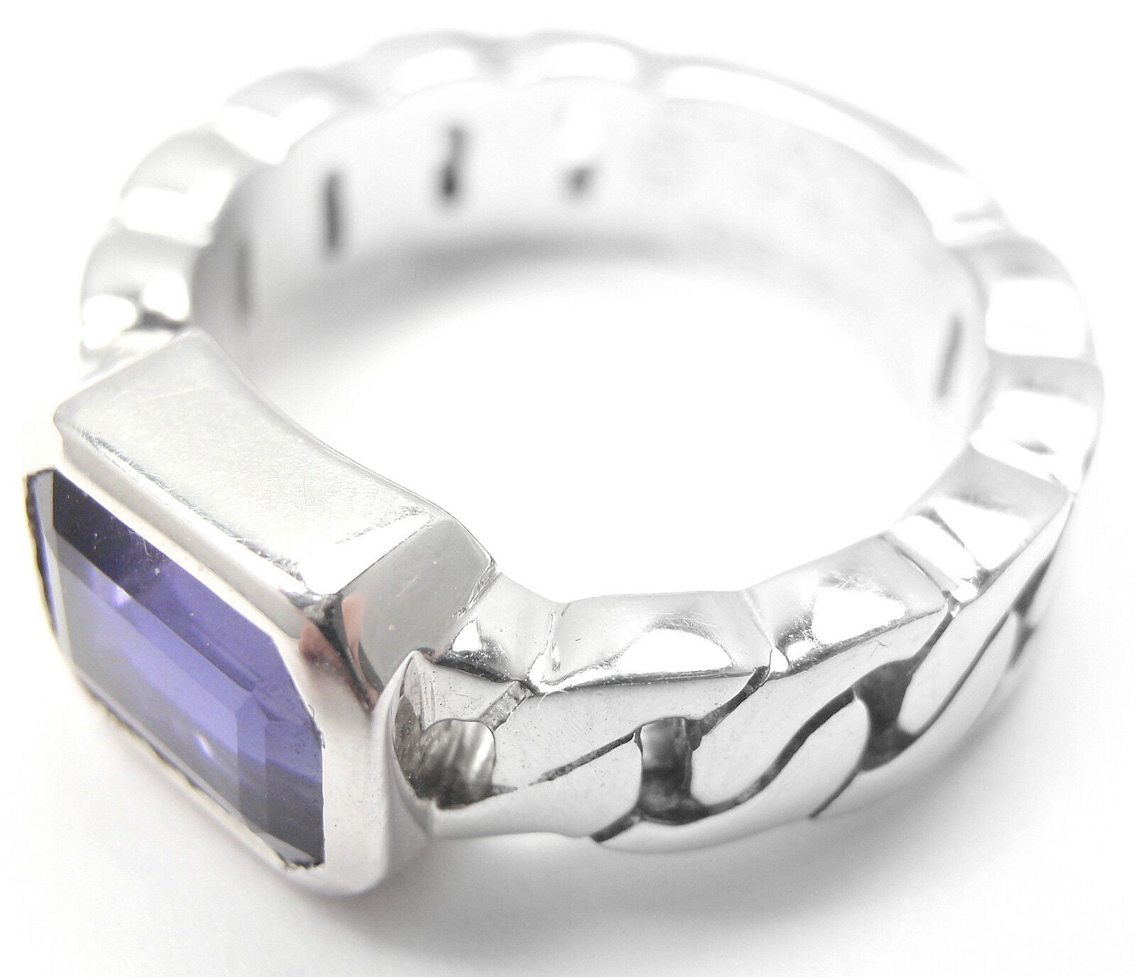 Authentic Chanel 18K White Gold Tanzanite Band Ring for Women - Luxury Tanzanite Jewelry Gift for Anniversary, Engagement & Special Occasions