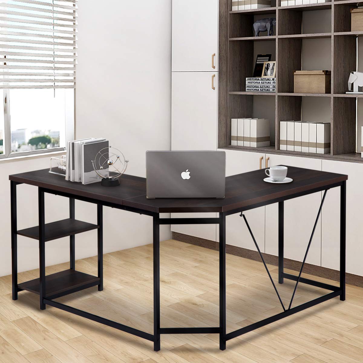Modern L-Shaped Computer Desk with 2-Tier Storage Shelves - Corner Home Office Desk for Working, Studying, Drawing & Gaming - Perfect for Small Spaces & PC/Laptop Setup