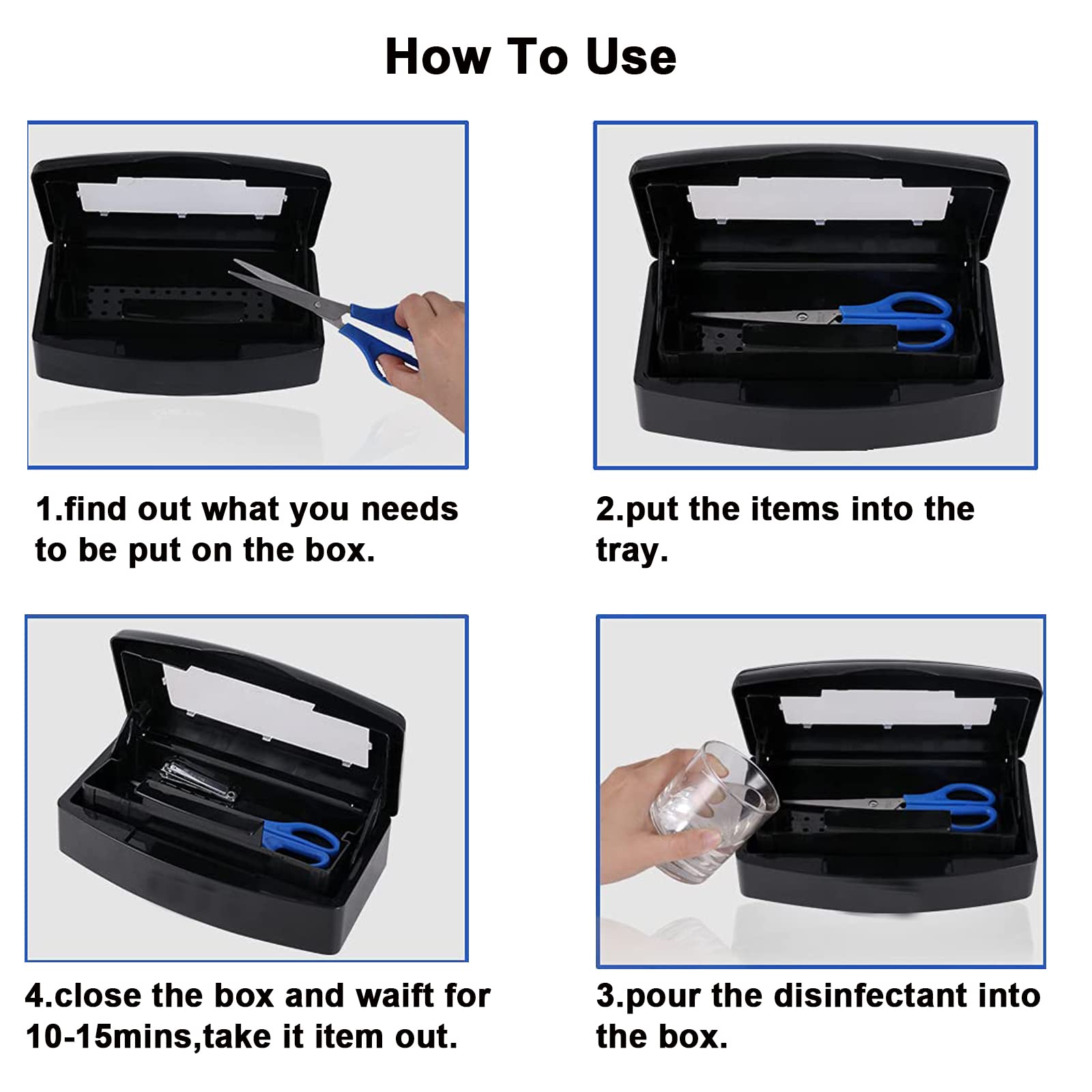 Professional Nail Art Tool Sterilizer Tray - Plastic UV Sanitizing Storage Box Organizer for Manicure, Pedicure, Tweezers & Salon Equipment (Black) - Perfect for Nail Salons, Spas & Home Use