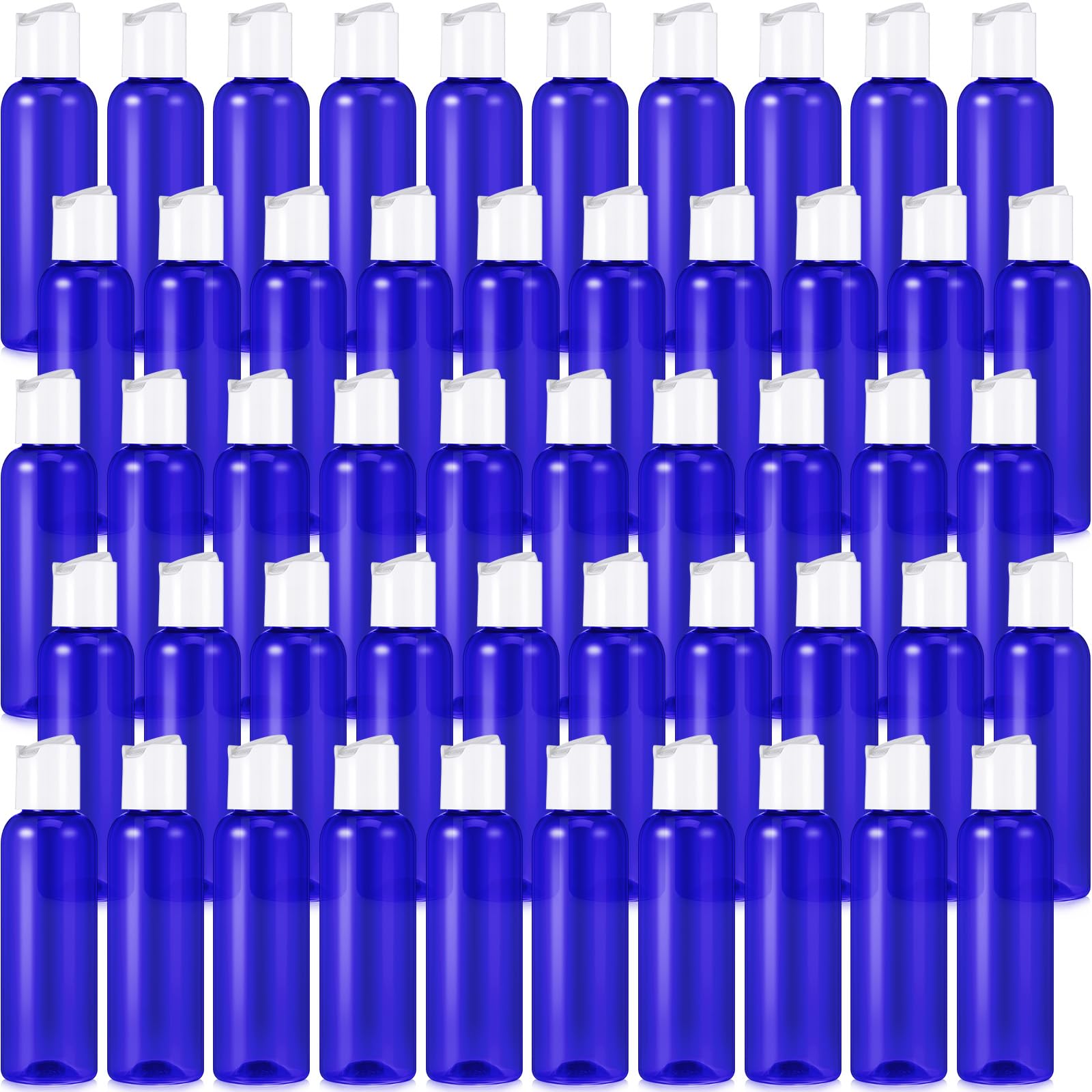 50 Pcs 4oz Empty Plastic Travel Bottles with Leak-Proof Disc Top Flip Cap - Small Refillable Containers for Shampoo, Lotion, Body Wash & Toiletries - Perfect for Air Travel, Camping & Gym Essentials (Blue)