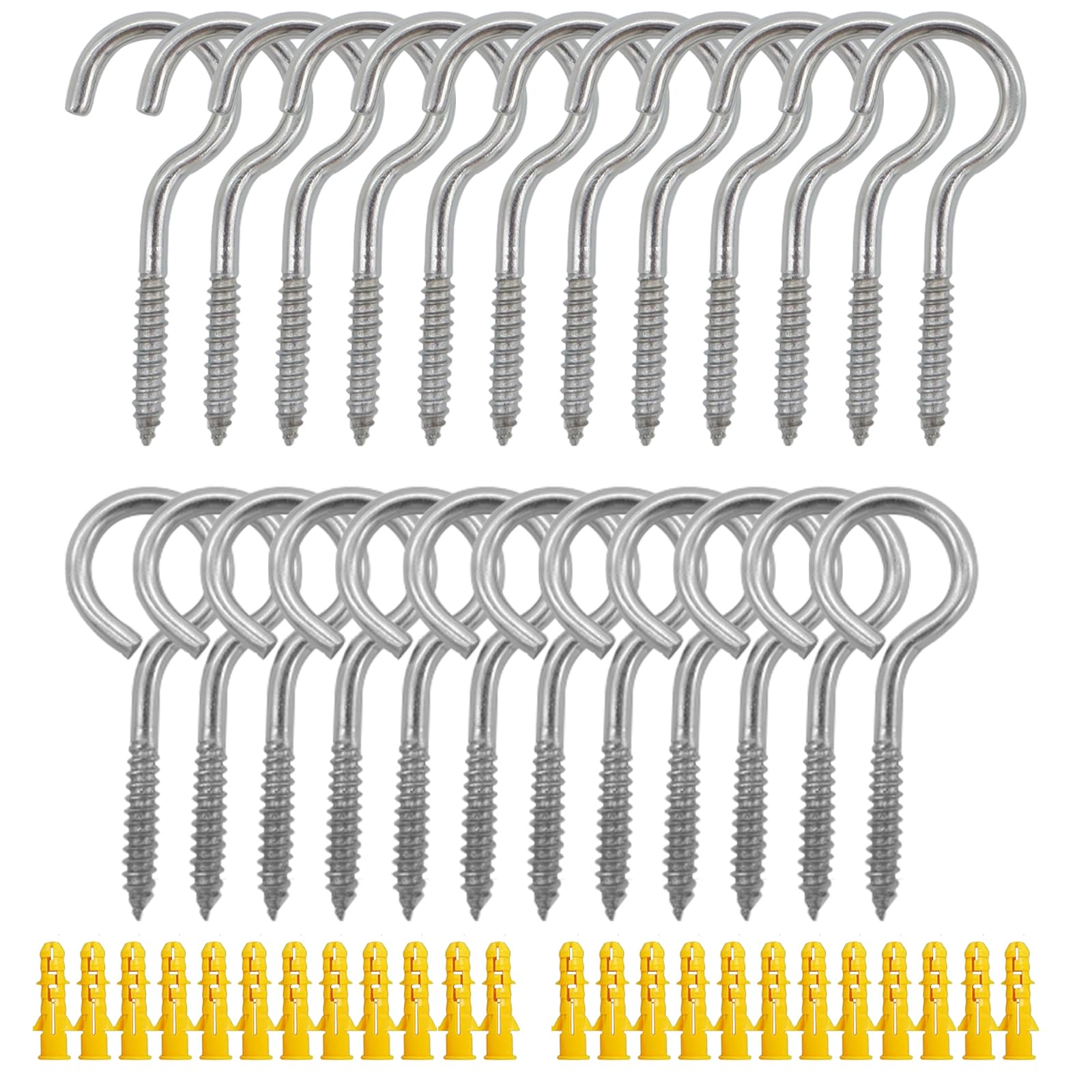 24 Pack M6 304 Stainless Steel Screw Eye Hooks - 2.5 Inch Heavy Duty Eye Bolts - 200LB Load Bearing Capacity - Self-Tapping Eye Ring Hooks for Wood, Metal & DIY Projects - Perfect for Hanging Plants, Hammocks & Outdoor Decor