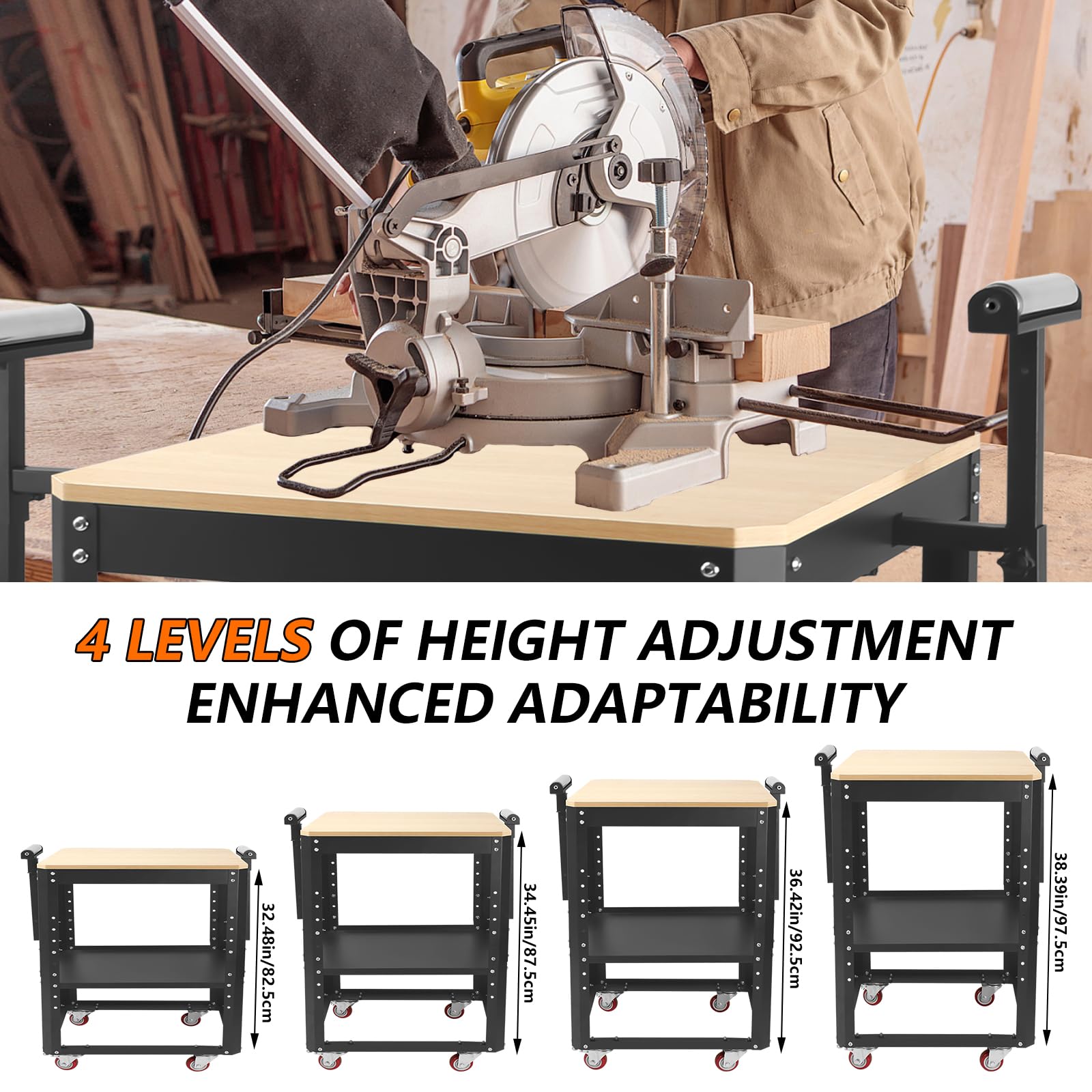 Heavy-Duty Rolling Planer Stand - 550 lbs Capacity Adjustable Miter Saw Table with Wheels & Extension Rollers for Woodworking Tools - Perfect for Workshop, Job Site & DIY Projects