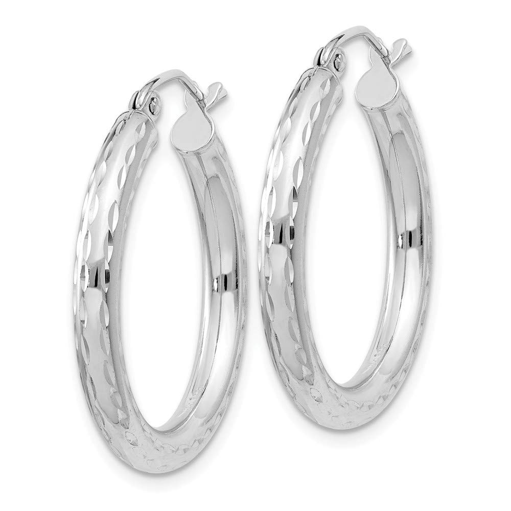 Sterling Silver Rhodium-Plated 3.00mm Shiny-Cut Hoop Earrings for Women | Hypoallergenic Dangle Earrings | Perfect for Parties, Weddings & Everyday Wear (QE3542)
