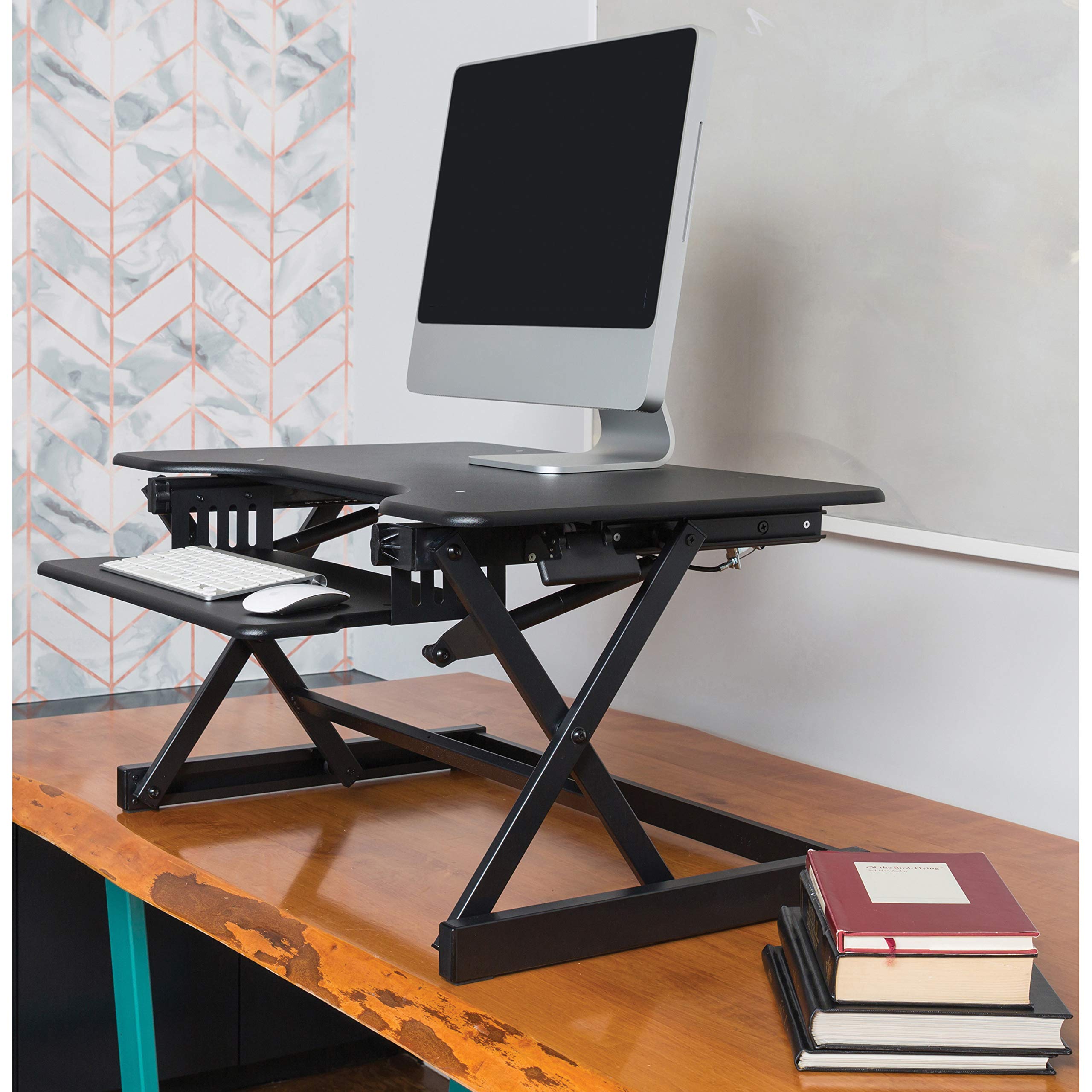 Lorell Adjustable Desk Riser Plus - Ergonomic Standing Desk Converter for Home & Office - Height Adjustable Computer Stand for Laptop & Monitor - Perfect for Work from Home & Office Workspace Setup