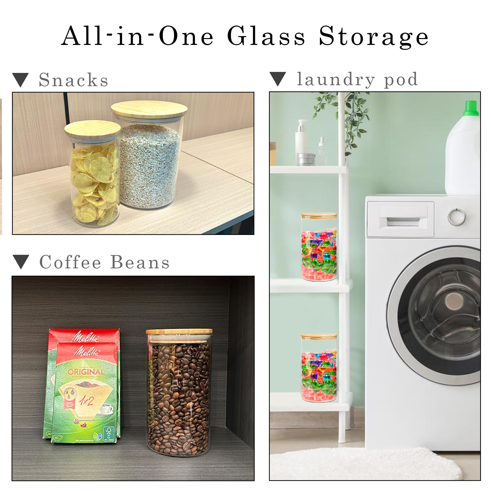 Premium Glass Storage Jars Set with Airtight Bamboo Lids - 2 Pack (111oz) Kitchen Canisters for Flour, Rice, Pasta, Sugar & Coffee Beans | Elegant Food Containers for Pantry Organization & Home Decor
