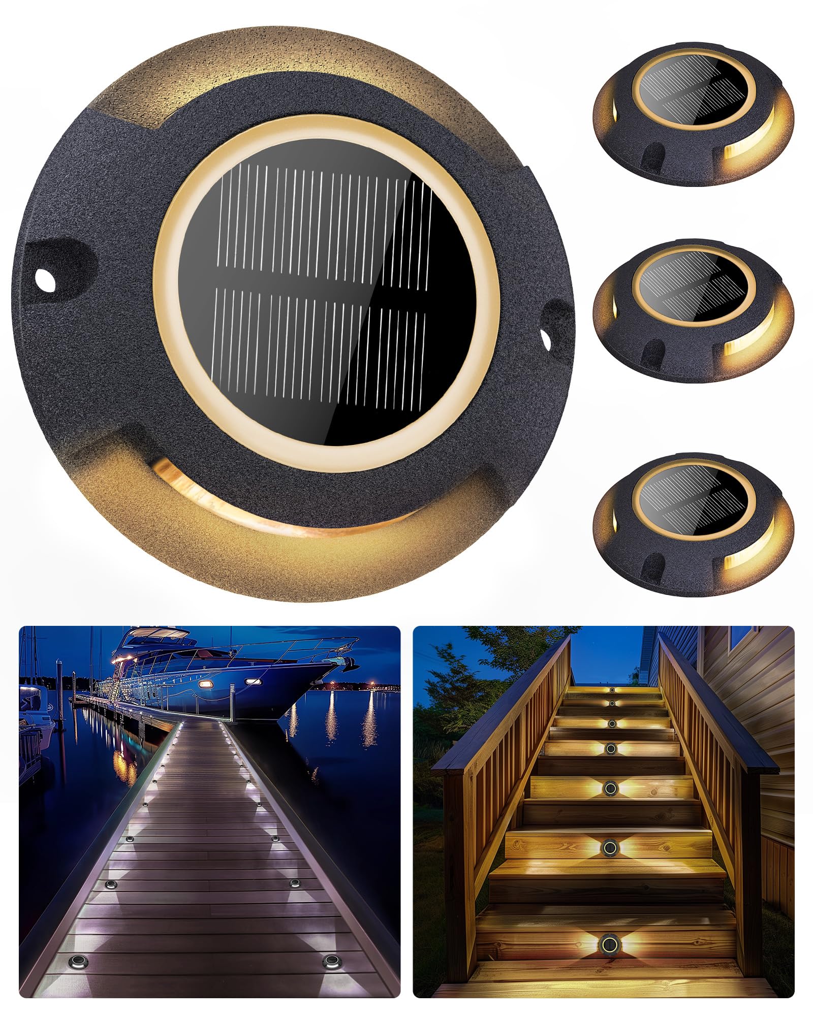 Solar Dock Lights 4 Pack - Waterproof Double-Sided LED Pathway Lights with 2 Color Options | Solar Deck & Driveway Markers for Stairs, Patio, Yard, Walkway | Outdoor Warning & Decorative Lighting for Gardens, Pools, and Landscape Safety