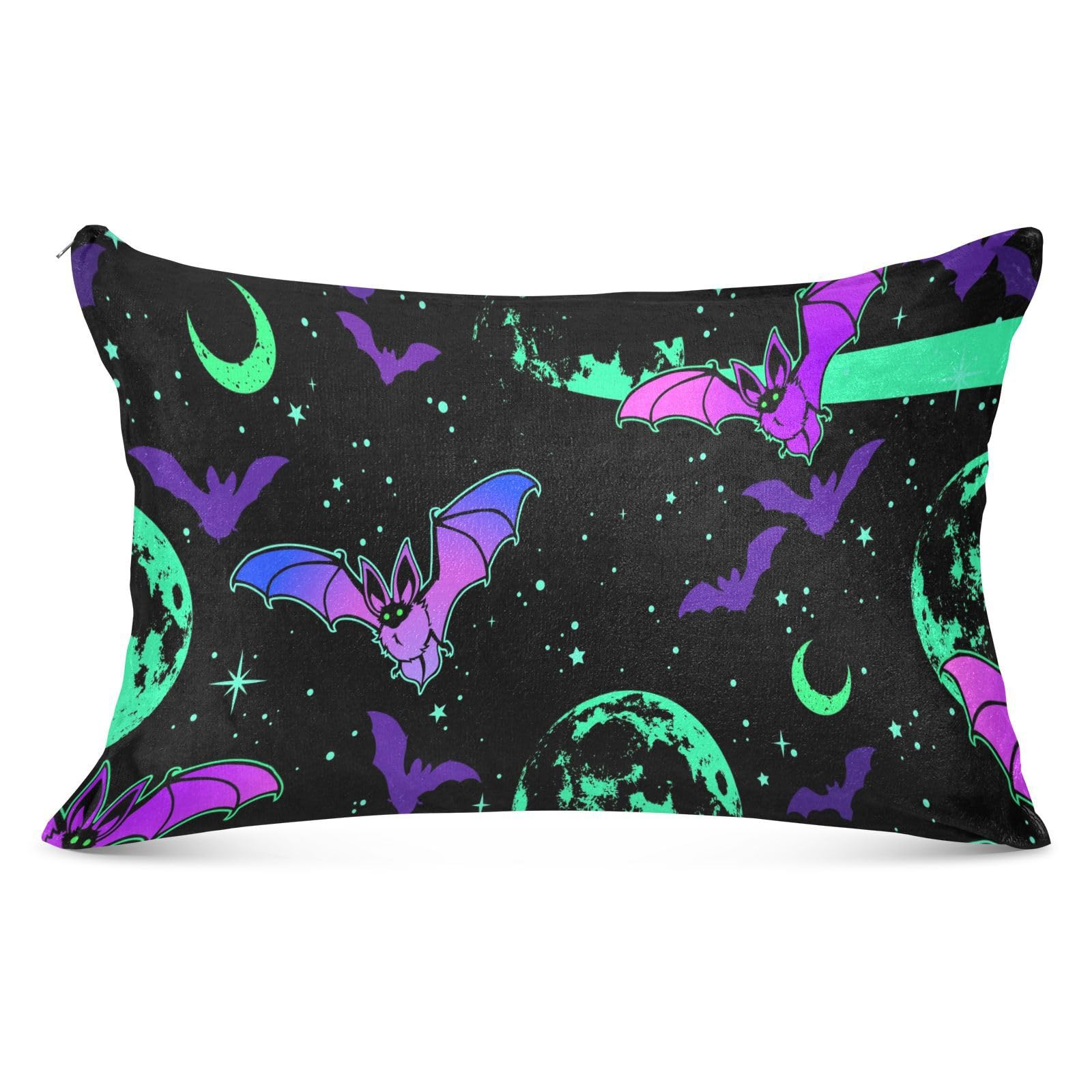 Halloween Bat Moon Body Pillow Cover - King Size 20x40 Inches with Zipper Closure, Soft Neon Pillowcase for Hair & Skin Protection | Perfect for Anime Fans, Home Decor, and Spooky Season Bedding