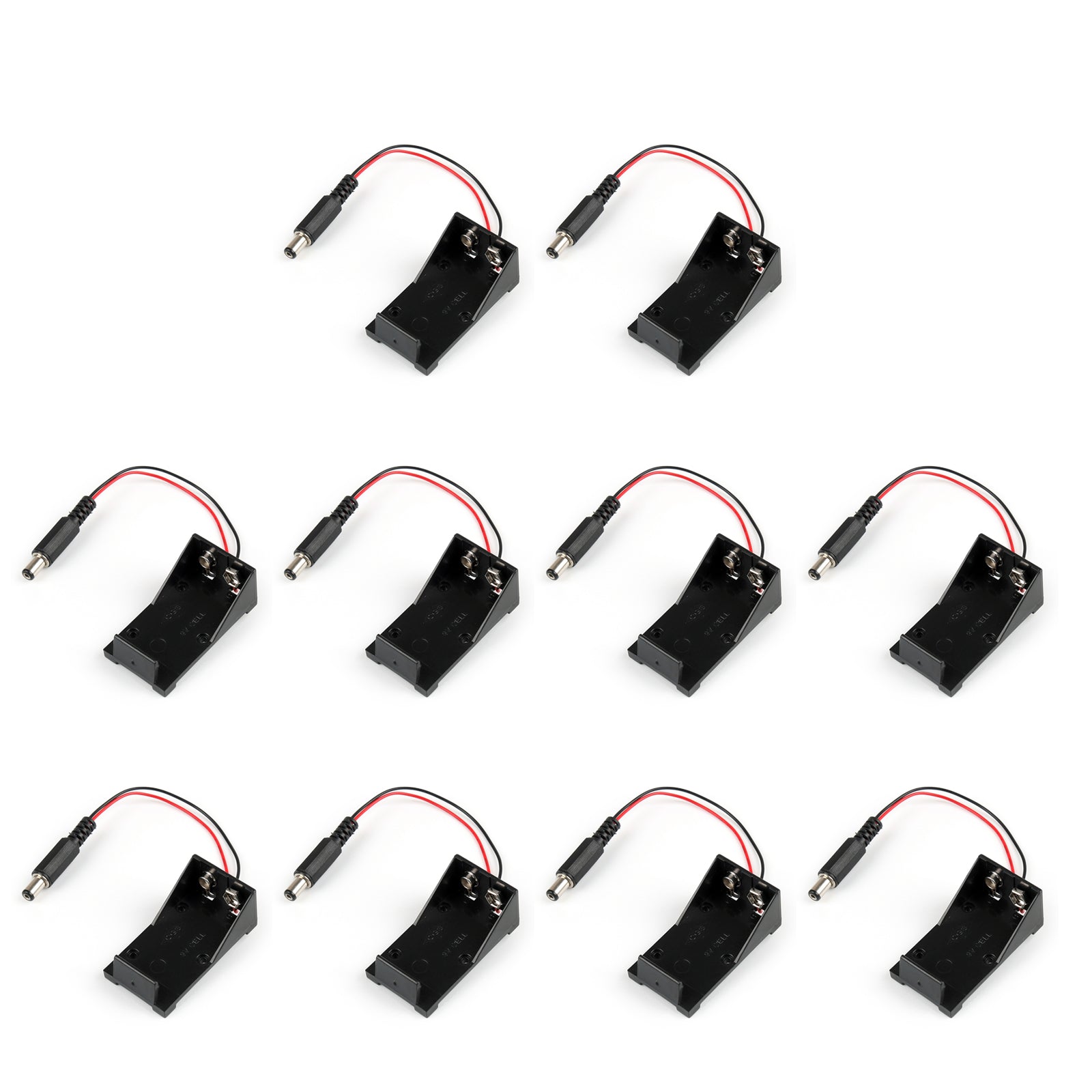 10Pcs 9V Battery Holder Box Case with 5.5x2.1mm DC Plug Connector for Arduino - Power Supply for DIY Electronics, Robotics Projects & Portable Devices