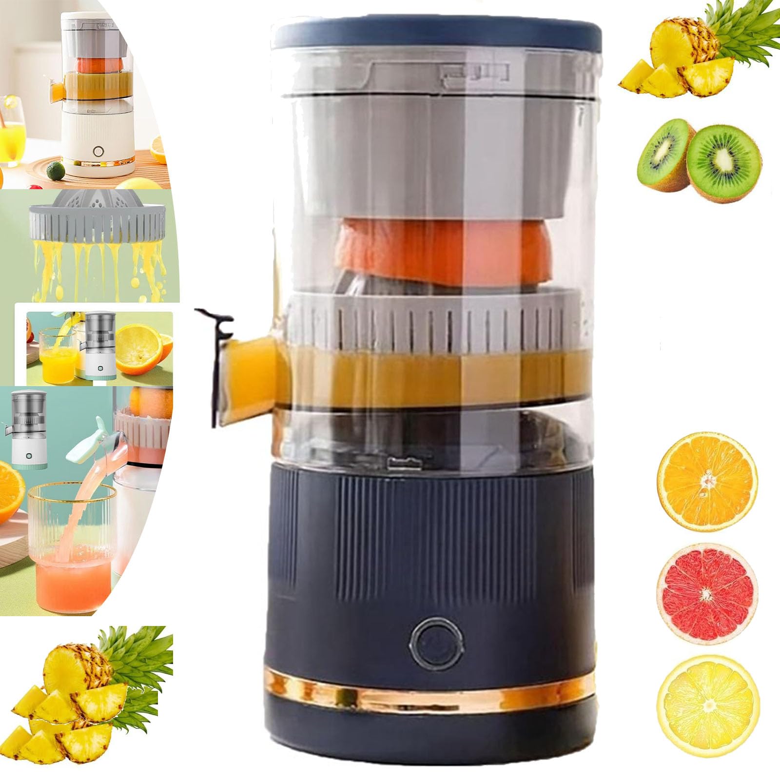 Electric Citrus Juicer - Rechargeable 7.4V Orange Lemon Grapefruit Juicer Machine, Portable Fruit Juice Extractor for Kitchen, Camping & Travel (Blue)