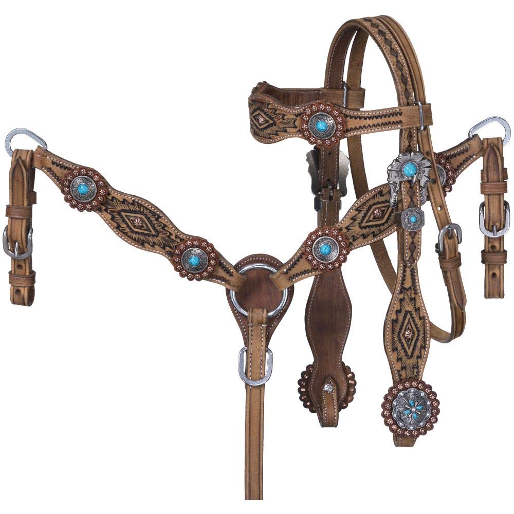 Tough 1 Serenity Mini Headstall & Breast Collar Set for Horses - Durable Leather Halter Bridle Combo for Ponies, Foals & Small Breeds | Perfect for Trail Riding, Shows & Training