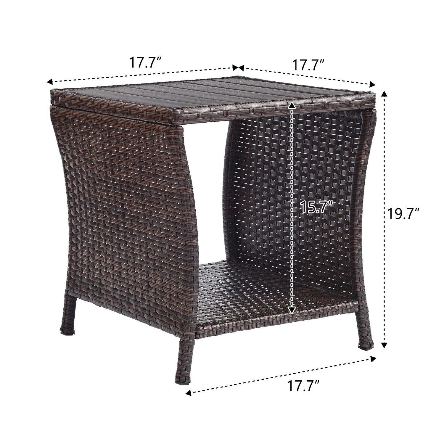 Brown Rattan Wicker Outdoor Side Table with Poly Lumber Top & Storage - Patio Coffee Table, Balcony End Table for Garden, Porch, Deck, Backyard & Living Room | Perfect for Outdoor Relaxation, Coffee Time & Small Space Storage