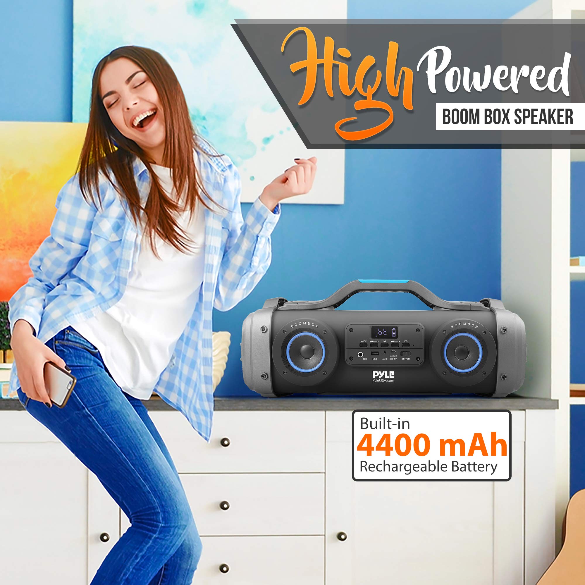 Pyle Wireless Portable Bluetooth Boombox Speaker - 800W Rechargeable Loud Stereo System with AUX, USB, 1/4