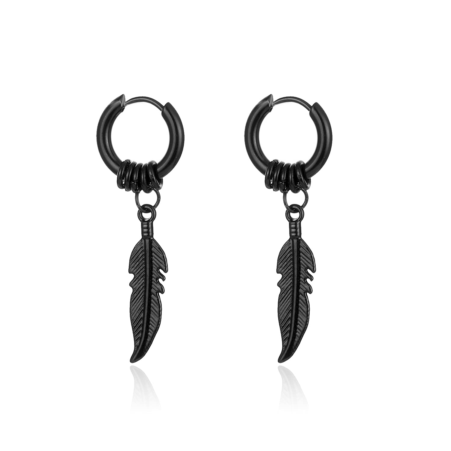 Stainless Steel Punk Drop Dangle Hinged Earrings - Gothic Feather Hoop Earrings for Men & Women | Perfect for Concerts, Parties & Alternative Fashion