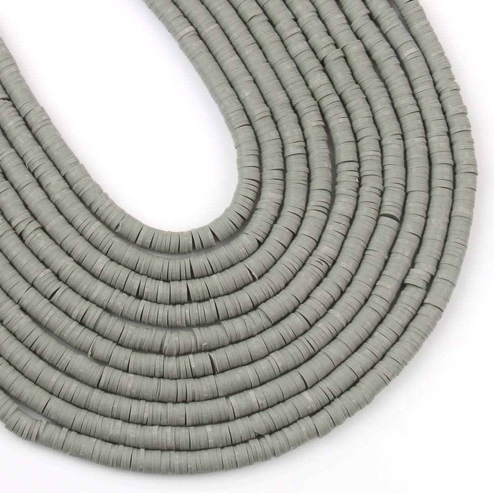 3600pcs Light Gray Polymer Clay Beads - 6mm Flat Round Spacer Beads for Jewelry Making, 10 Strands Heishi Beads for DIY Bracelets, Necklaces & Earrings - Perfect for Crafting, Gifts and Boho Style Accessories
