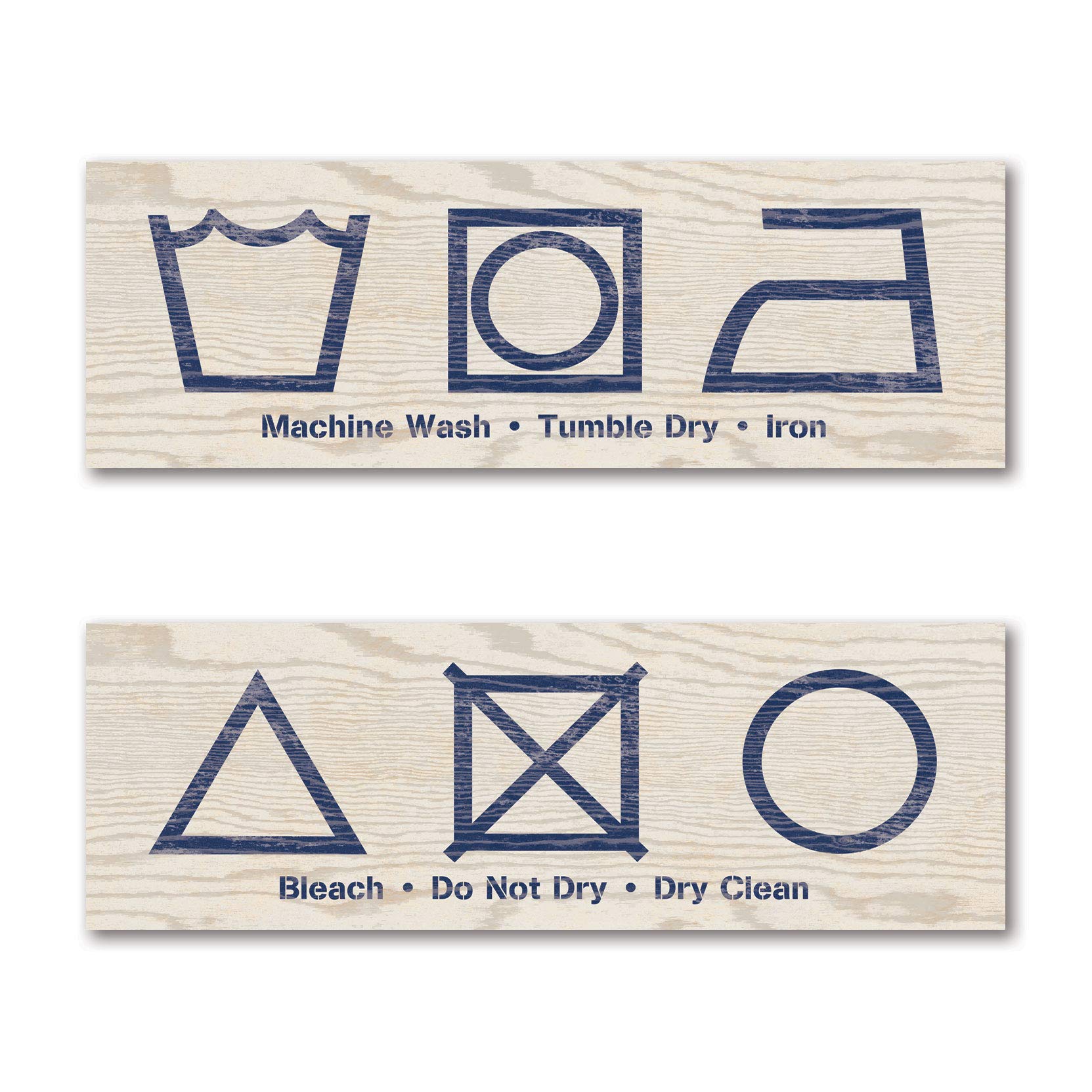 Laundry Room Signs Set - 2 Pack 18x6 Inch Wash Care Symbols Poster (Machine Wash, Tumble Dry, Iron, Bleach, Do Not Dry Clean) - Perfect for Laundry Room Decor & Laundromat Wall Art