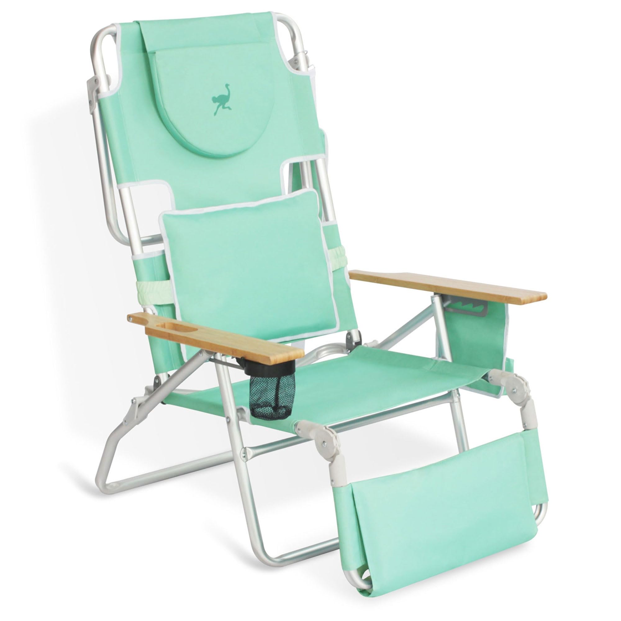 Premium Ostrich Deluxe Reclining Lounge Chair - 3-in-1 Adjustable Folding Outdoor Beach Lounger with Cup Holder, Teal Blue - Perfect for Poolside, Backyard, Patio & Beach Relaxation