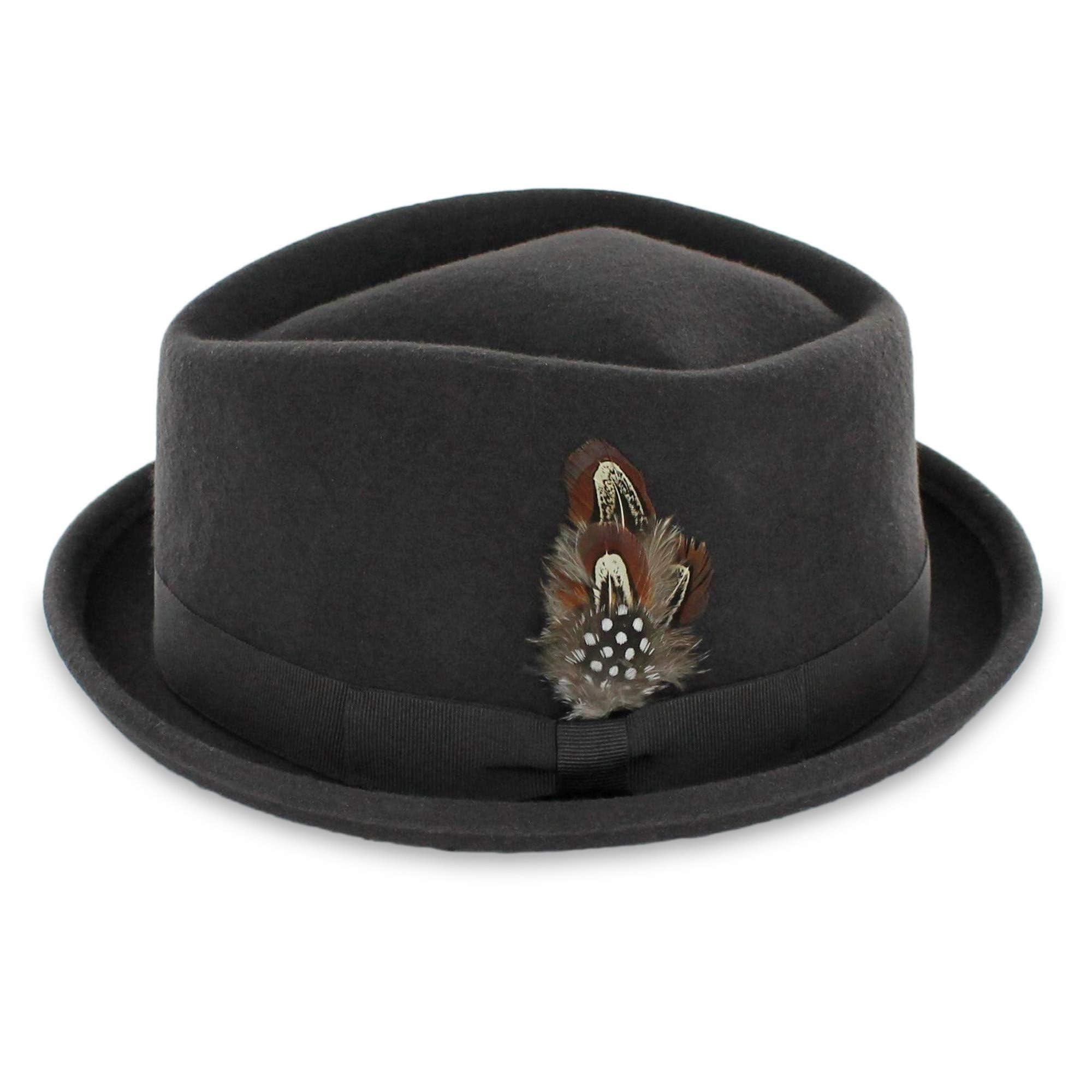 Vintage Wool Porkpie Fedora Hat for Men - Black, Brown, Grey | Casual & Formal Wear