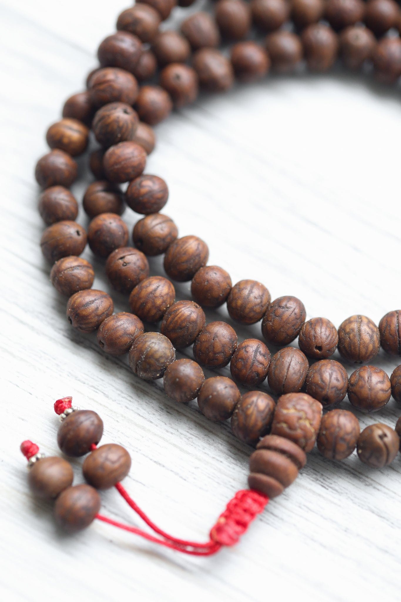 108 Bead Dark Raktu Prayer Mala - Buddhist Meditation Beads for Mindfulness, Yoga & Spiritual Practice - Handmade Wooden Mala Necklace for Stress Relief & Chanting