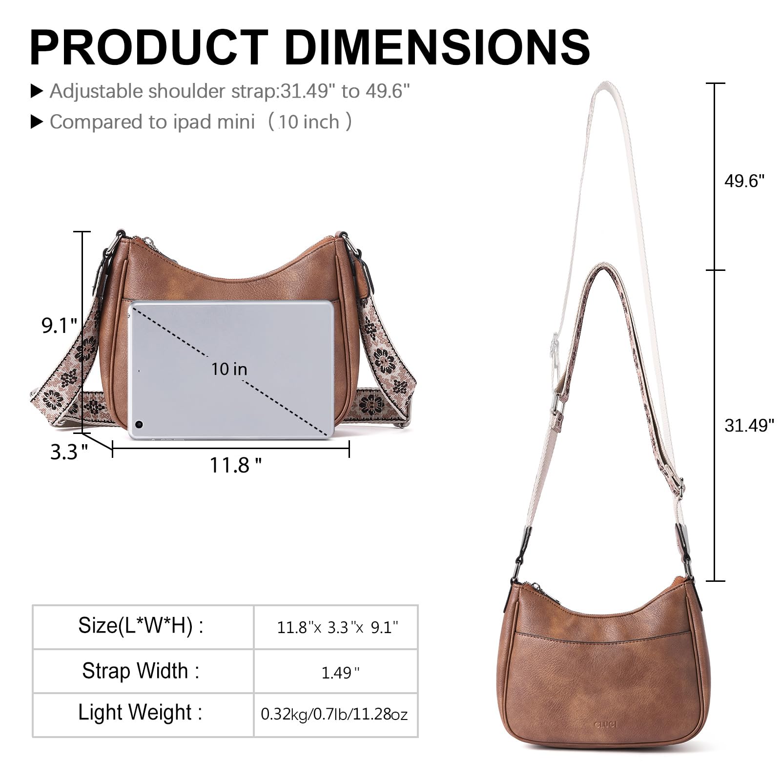 CLUCI Vegan Leather Crossbody Bags for Women - Adjustable Wide Strap Shoulder Handbag Purse | Perfect for Work, Travel & Everyday Use