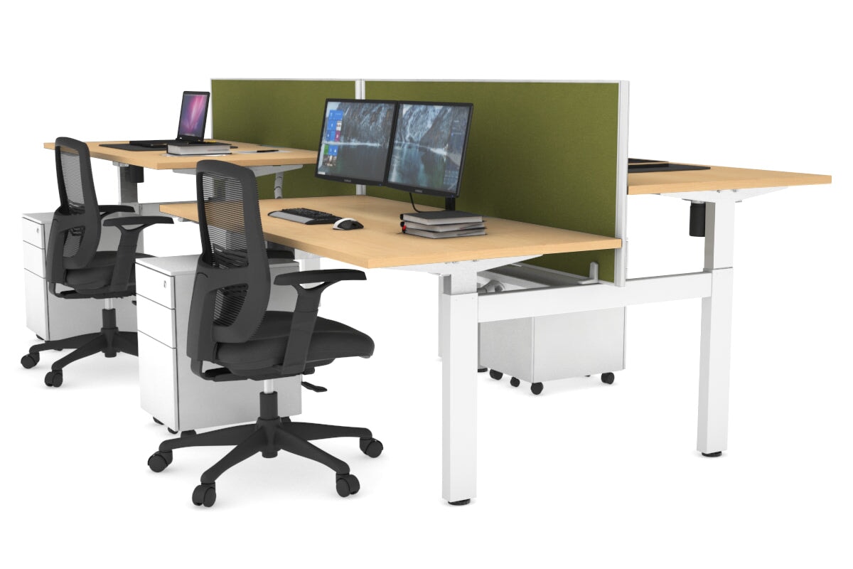Adjustable 4-Person H-Bench Workstation with White Frame - 1200L x 800W - Ergonomic Office & Workshop Desk for Collaborative Workspaces