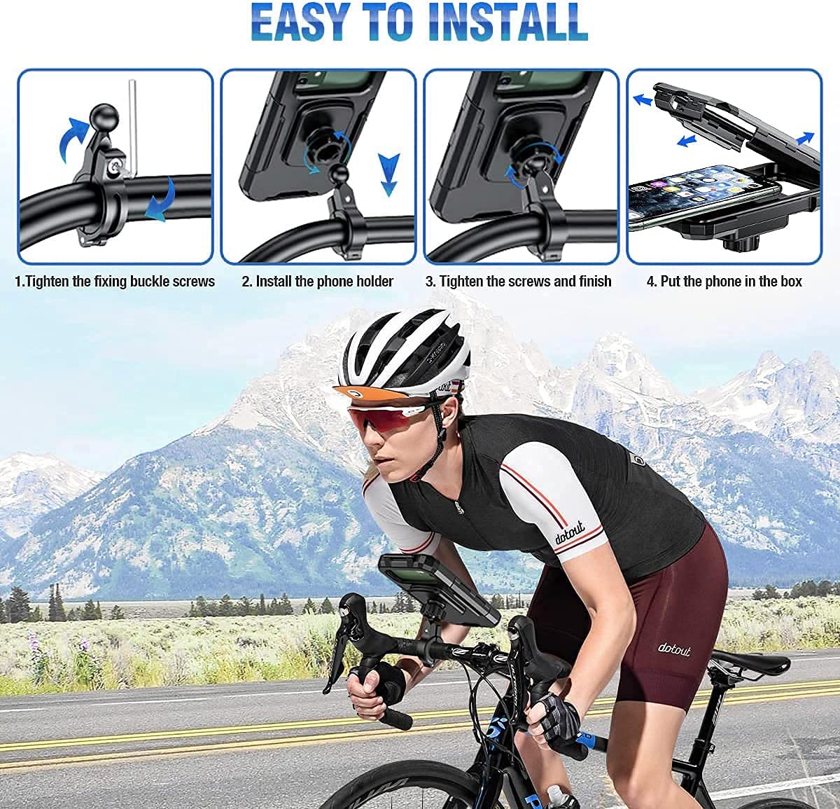 Waterproof 360° Adjustable Bike Phone Mount Holder for Handlebar - Compatible with iPhone, Samsung, Smartphones Below 6.8 Inches - Touchscreen Access & Shockproof Design - Perfect for Cycling, Motorcycle Riding, Commuting & Outdoor Adventures