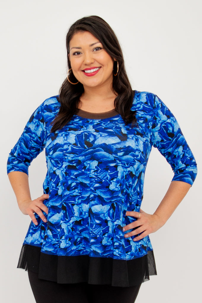 Blue Rose Flora Top - Eco-Friendly Bamboo Fabric Women's Blouse for Casual Wear & Summer Outfits