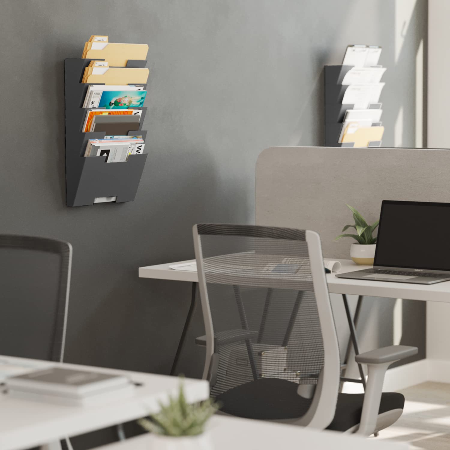 Wallniture Lisbon 5-Tier Metal Wall File Organizer - Letter Size File Holder, Magazine Rack & Office Decor in Gray - Perfect for Home Office Organization & Stylish Workspace Storage