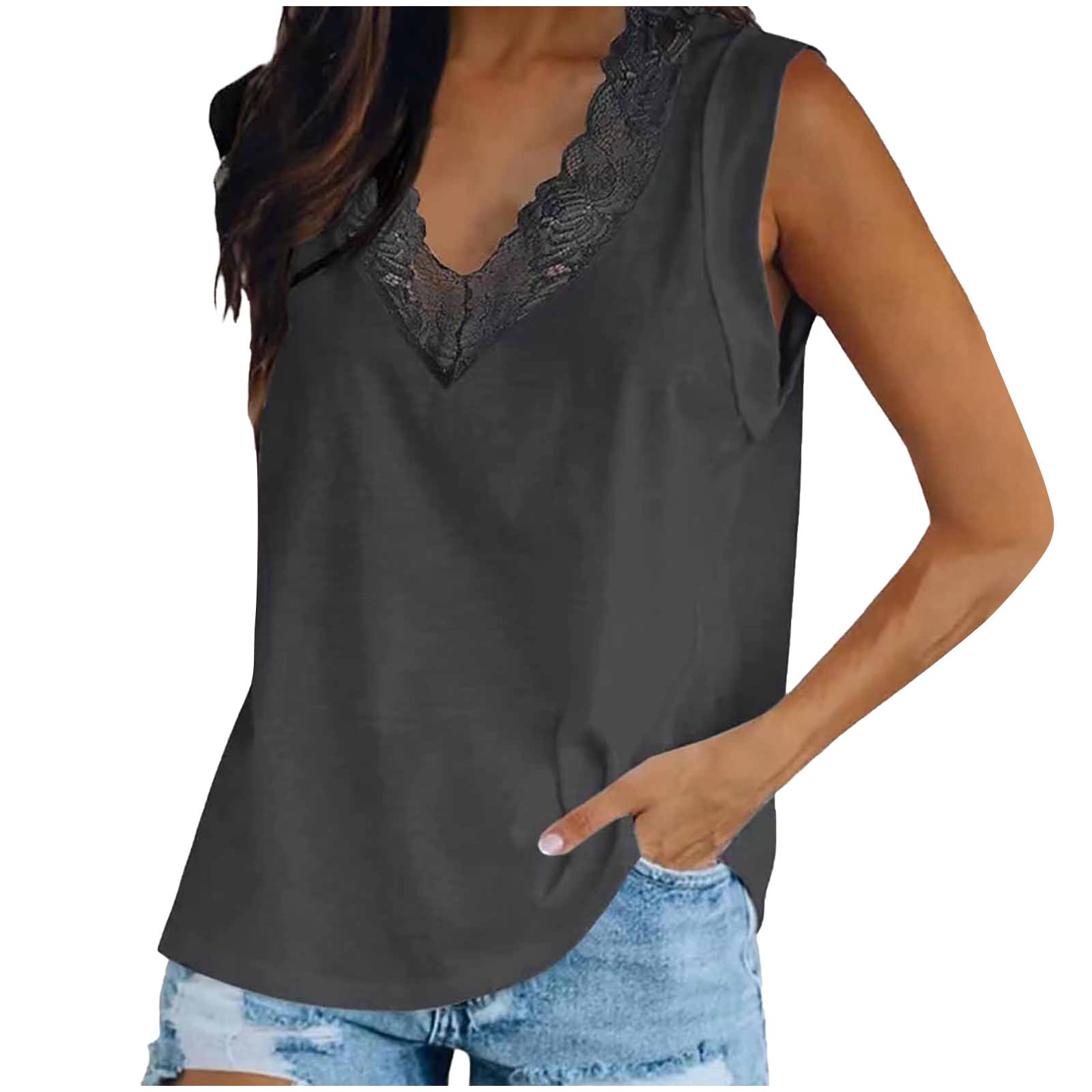 Women's Lace V-Neck Sleeveless Summer Tops - Casual Solid Blouse & Beach Tunic for Outdoor, Vacation & Daily Wear