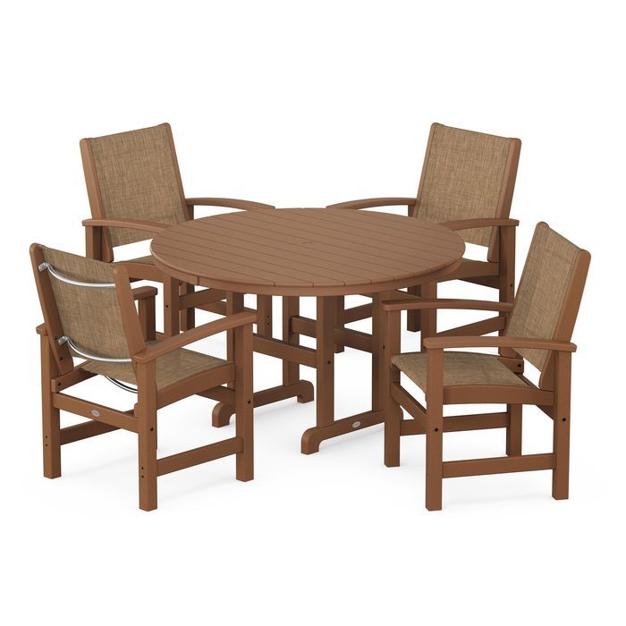 POLYWOOD Coastal 5-Piece Round Farmhouse Dining Set - Outdoor Patio Furniture for Backyard, Poolside & Beach House Dining