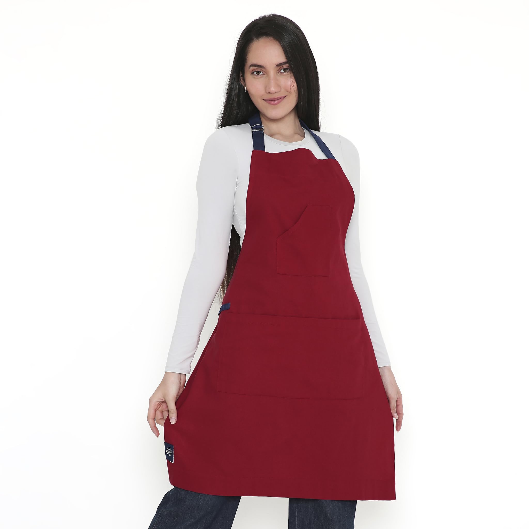 Premium Encasa XO Cotton Stain-Resistant Kitchen Bib Apron with Adjustable Straps, Pocket & Towel Holder - Durable Cooking Apron for Men & Women - Ideal for Home, BBQ, Grilling & Outdoor Cooking