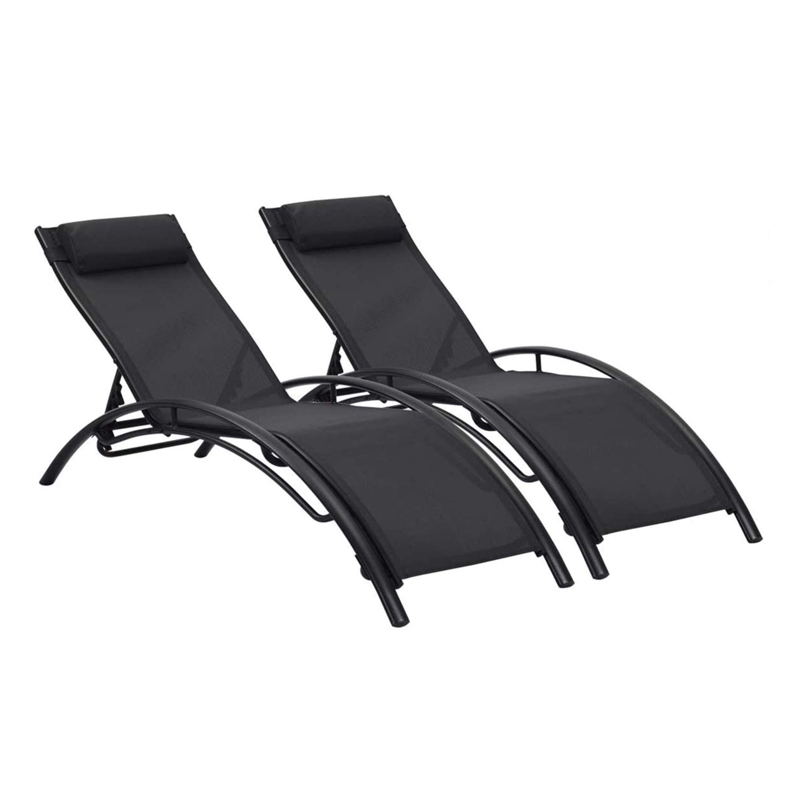 Ainfox 2-Pack Adjustable Outdoor Chaise Lounge Chairs with Removable Cushions - Patio, Beach, Pool & Lawn Recliner for Sunbathing & Relaxing (Black) - Perfect for Backyard, Garden & Vacation Homes