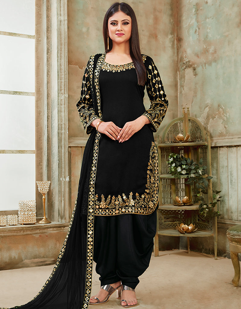 Elegant Black Art Silk Patiyala Suit for Women - Traditional Indian Ethnic Wear for Weddings, Parties & Festive Occasions