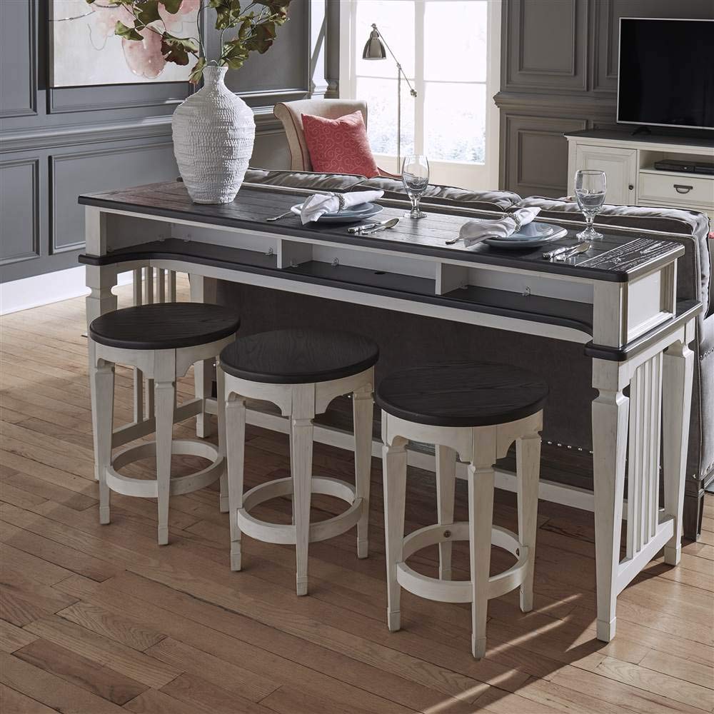 Liberty Furniture Industries Allyson Park Console Stool - White & Charcoal Upholstered Bench | Entryway Seating, Bedroom Footrest, Living Room Accent Stool