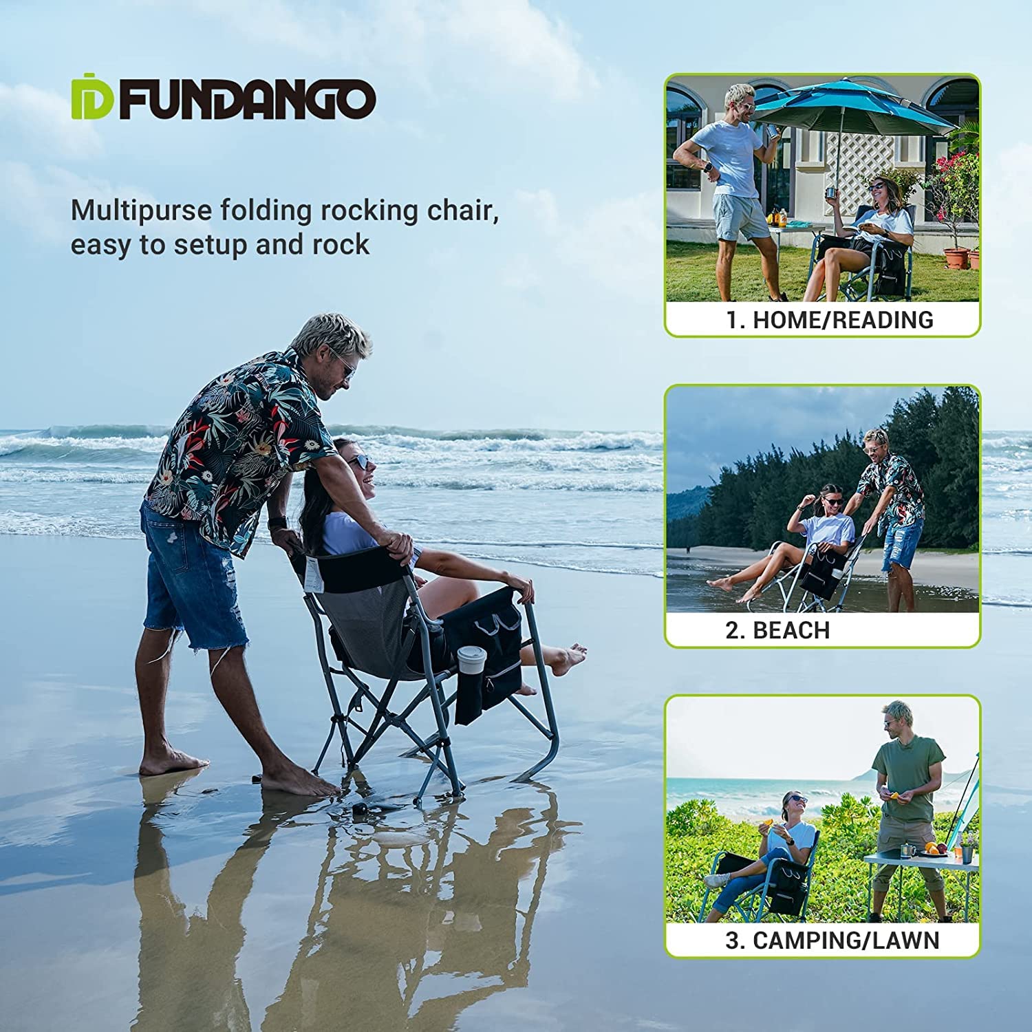 Portable Folding Rocking Chair for Adults - Lightweight Camping Chair for Outdoor, Beach, Travel, Picnic & Patio - Comfortable & Durable (BlackGrey) - Perfect for Relaxing in Backyard, Park or Beach Vacation