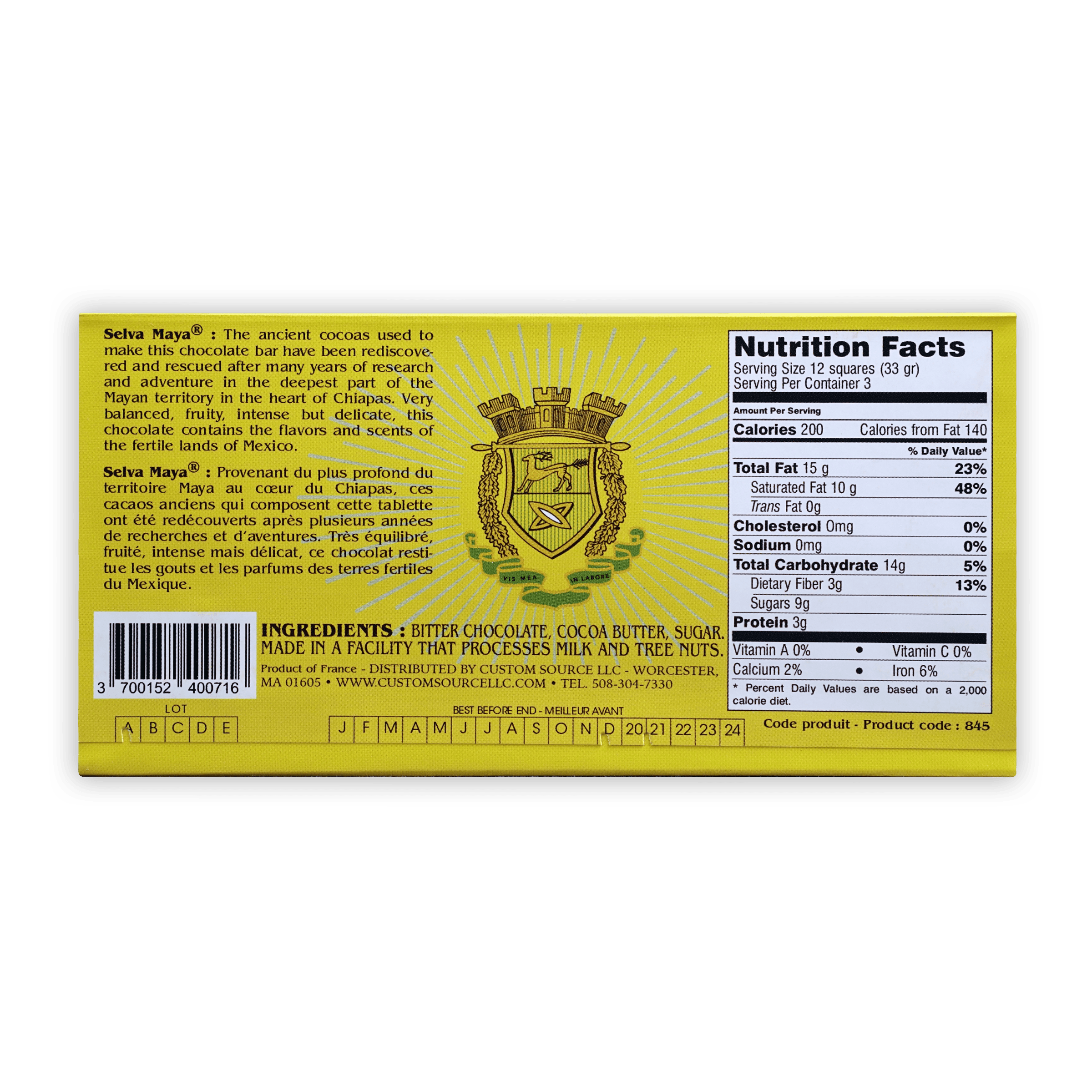 Bonnat Selva Maya 75% Dark Chocolate Bar - Premium Organic Single Origin Cacao for Baking, Gifts & Healthy Snacking